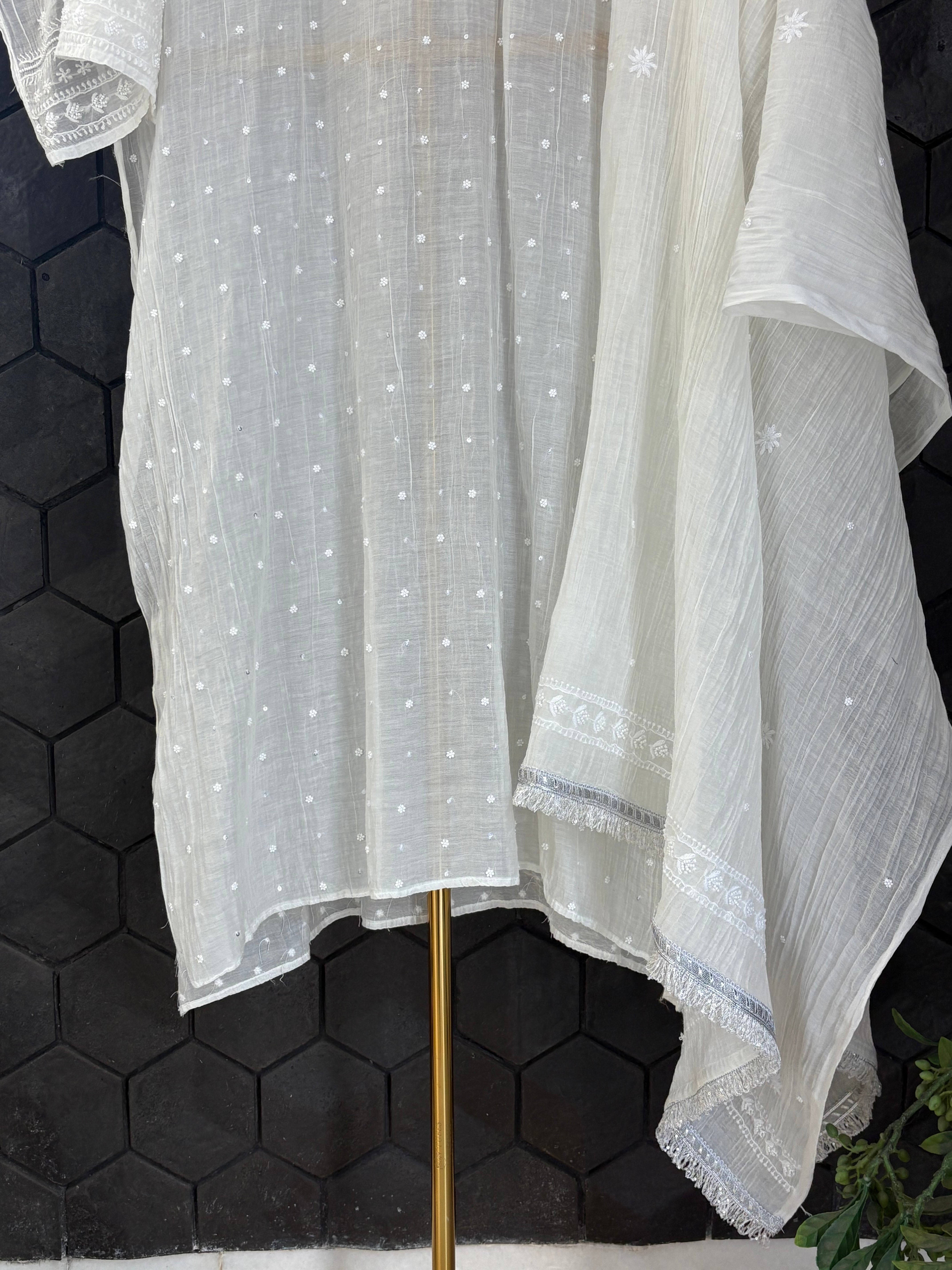 Ivory Mul Chanderi Chikankari Kurta Set