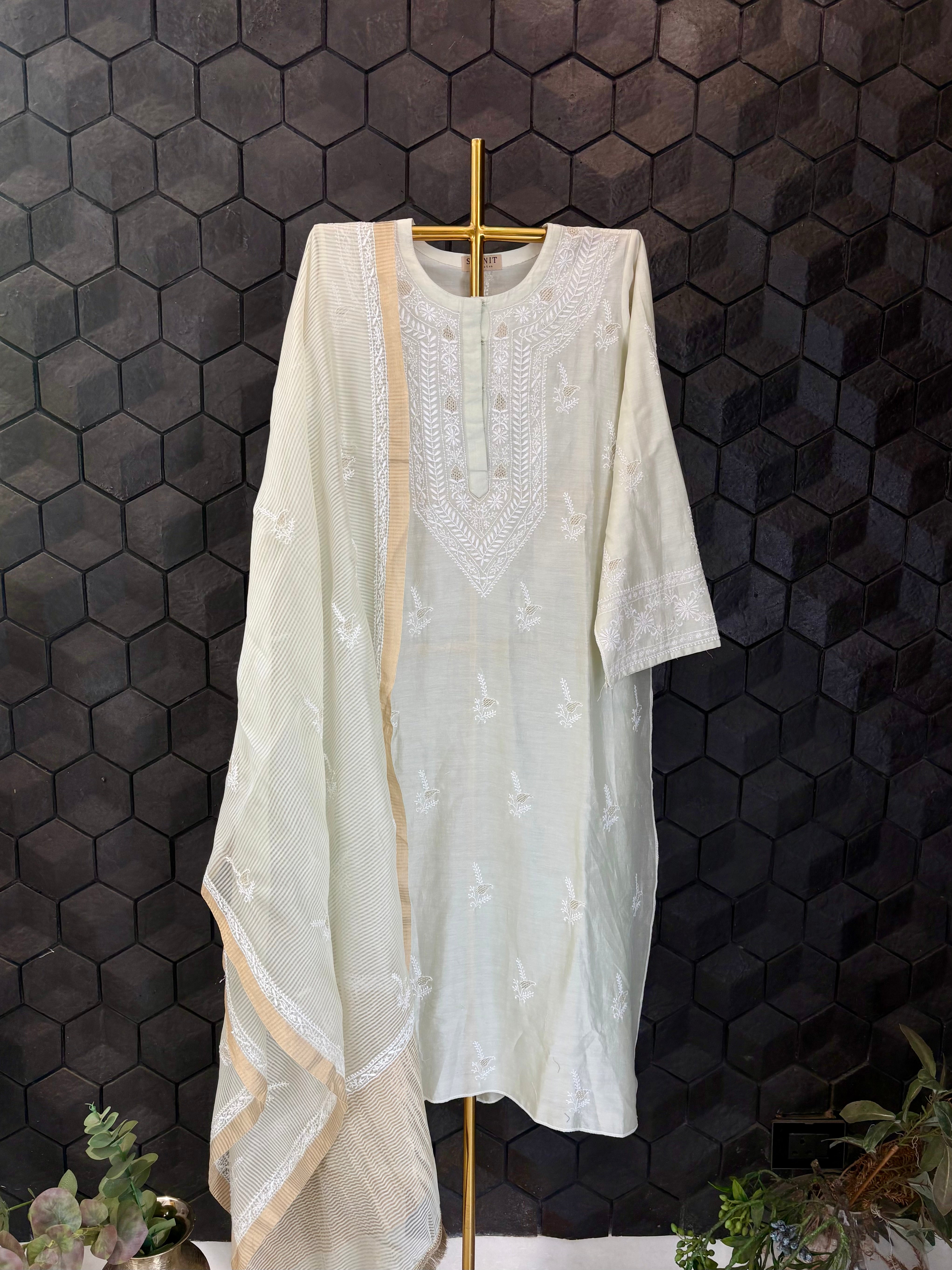 See Green Chanderi Kurta Set