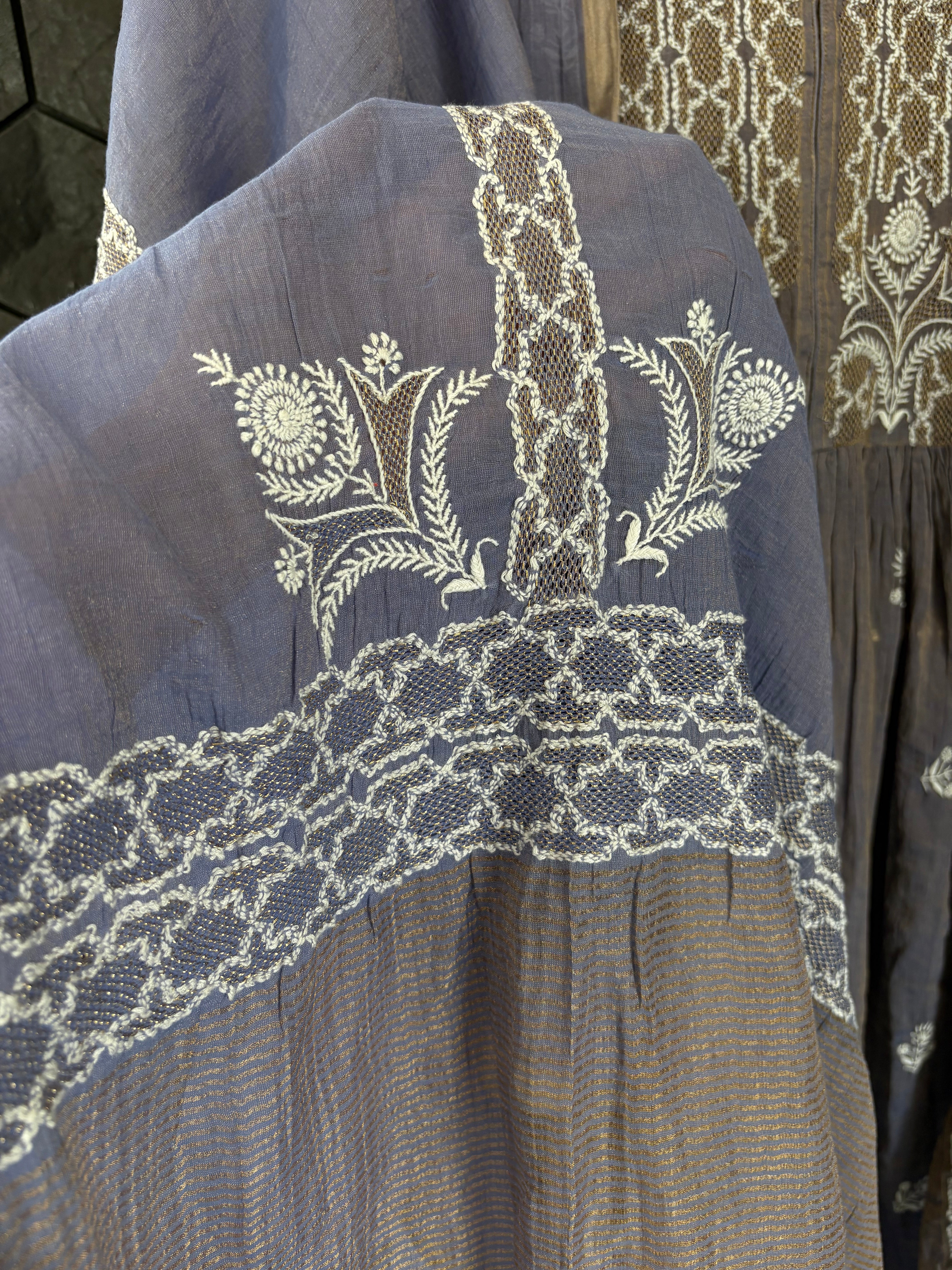 Purple Tissue Chikankari Kurta Set