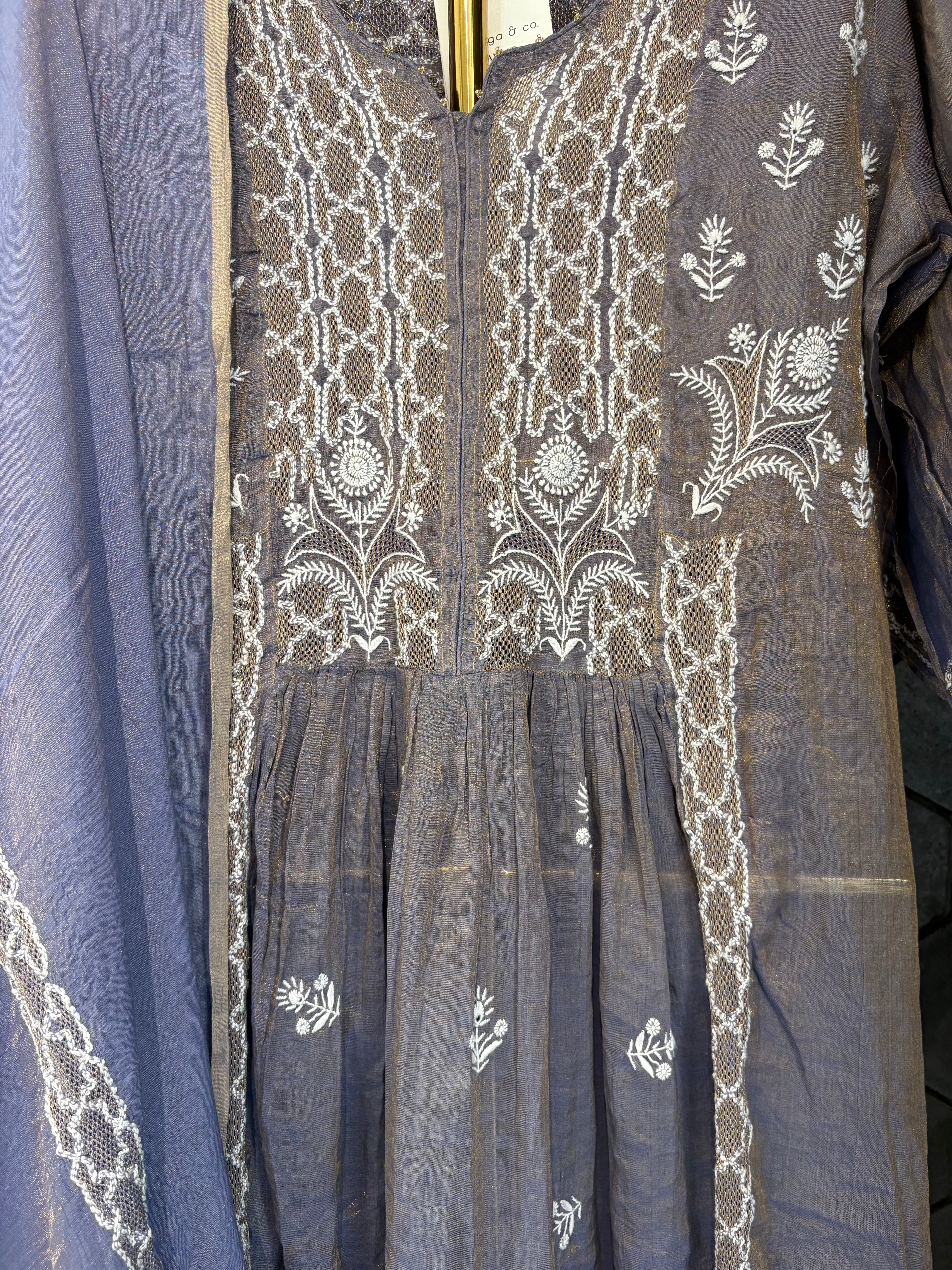 Purple Tissue Chikankari Kurta Set