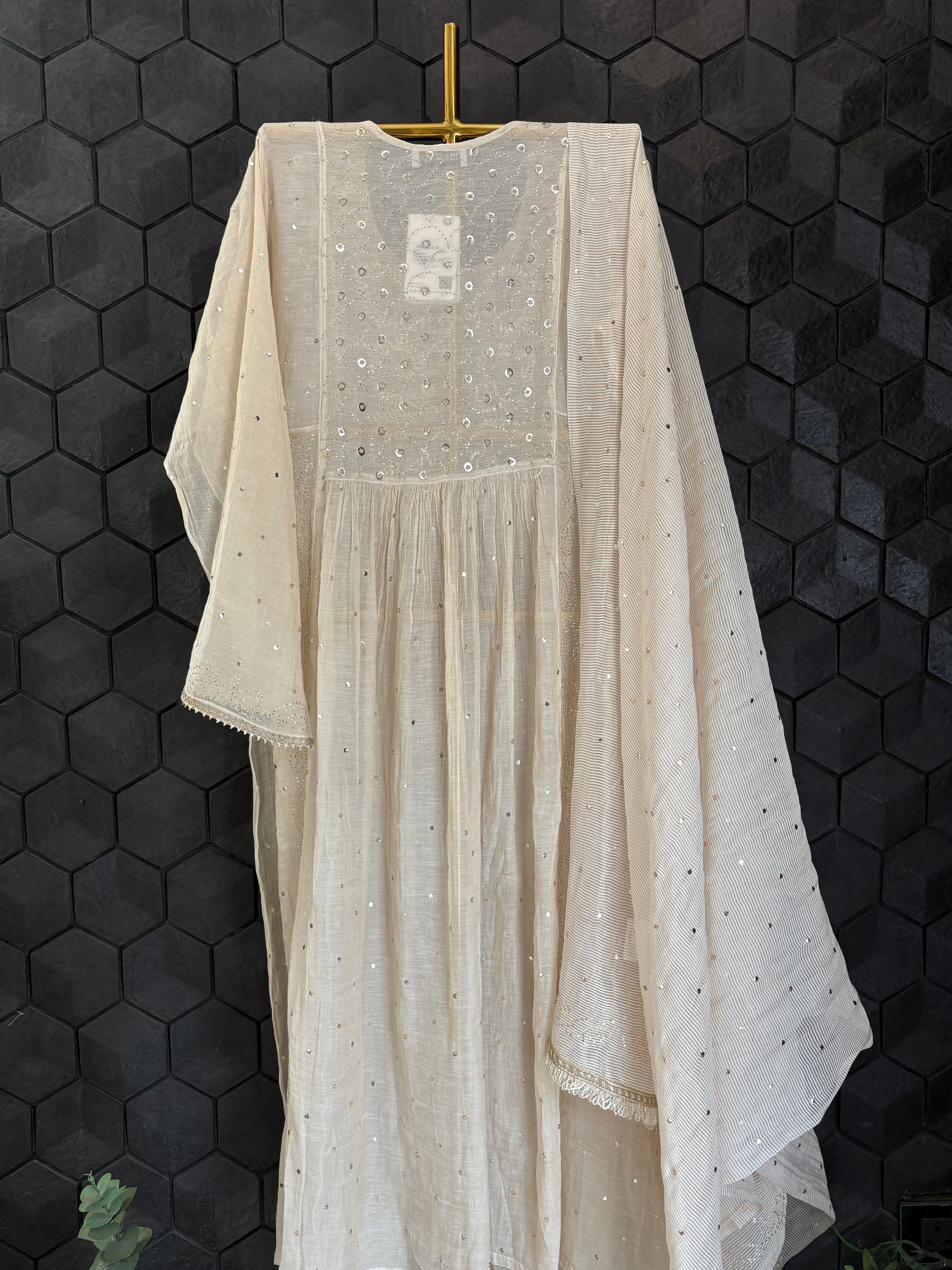 Beige Tissue Mukaish Kurta Set