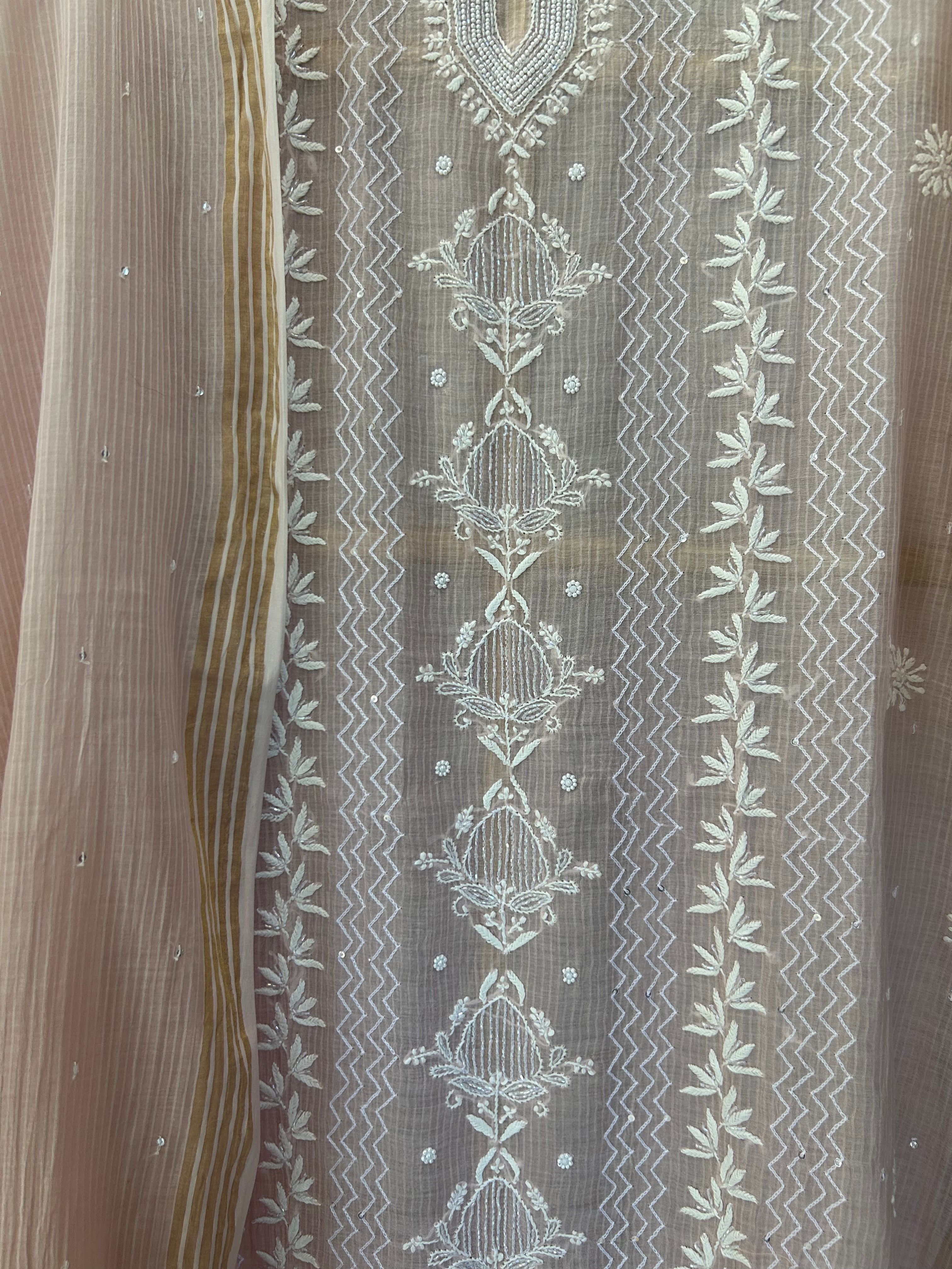 Pink Maheshwari Chikankari Kurta Set