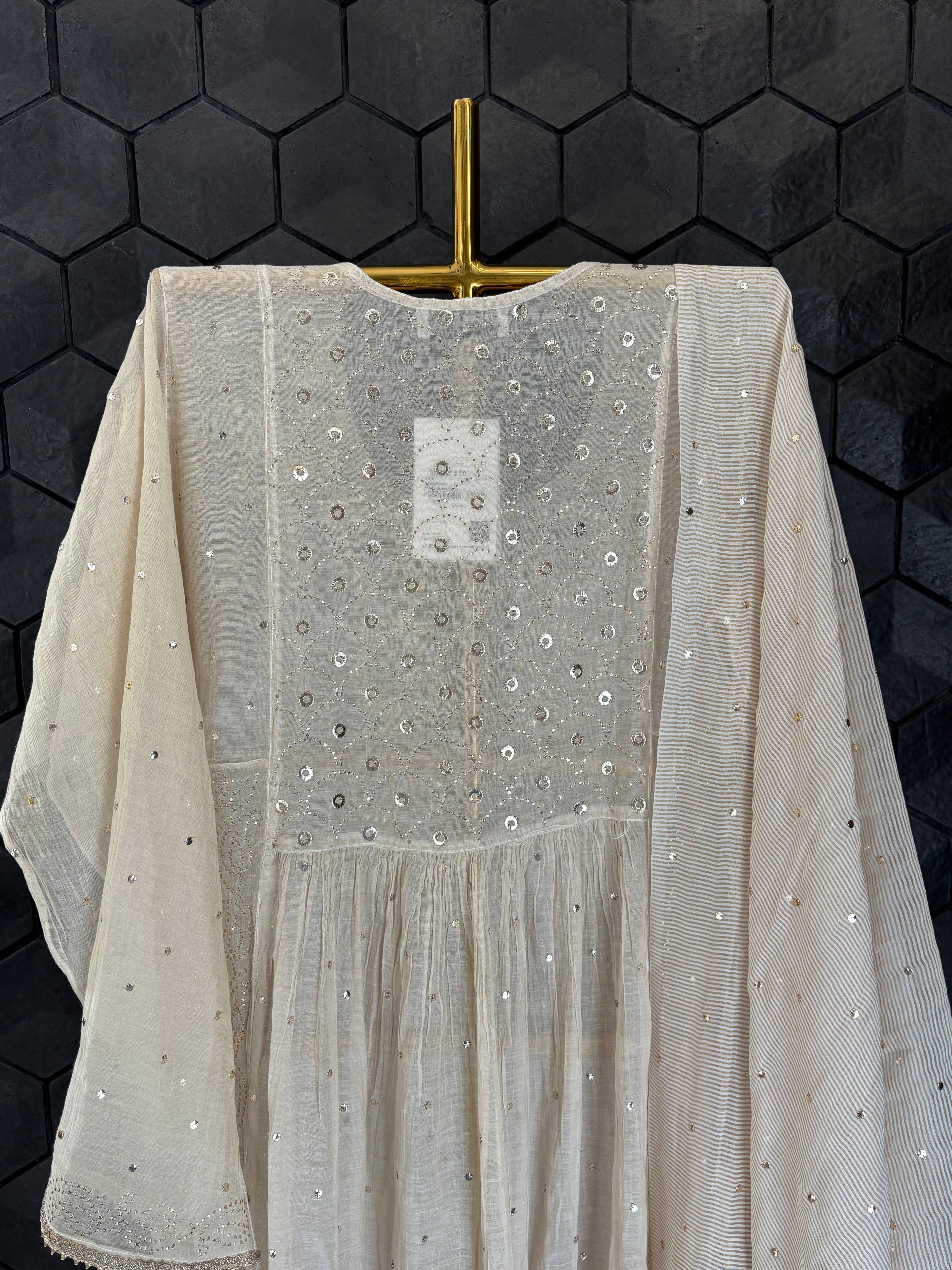 Beige Tissue Mukaish Kurta Set