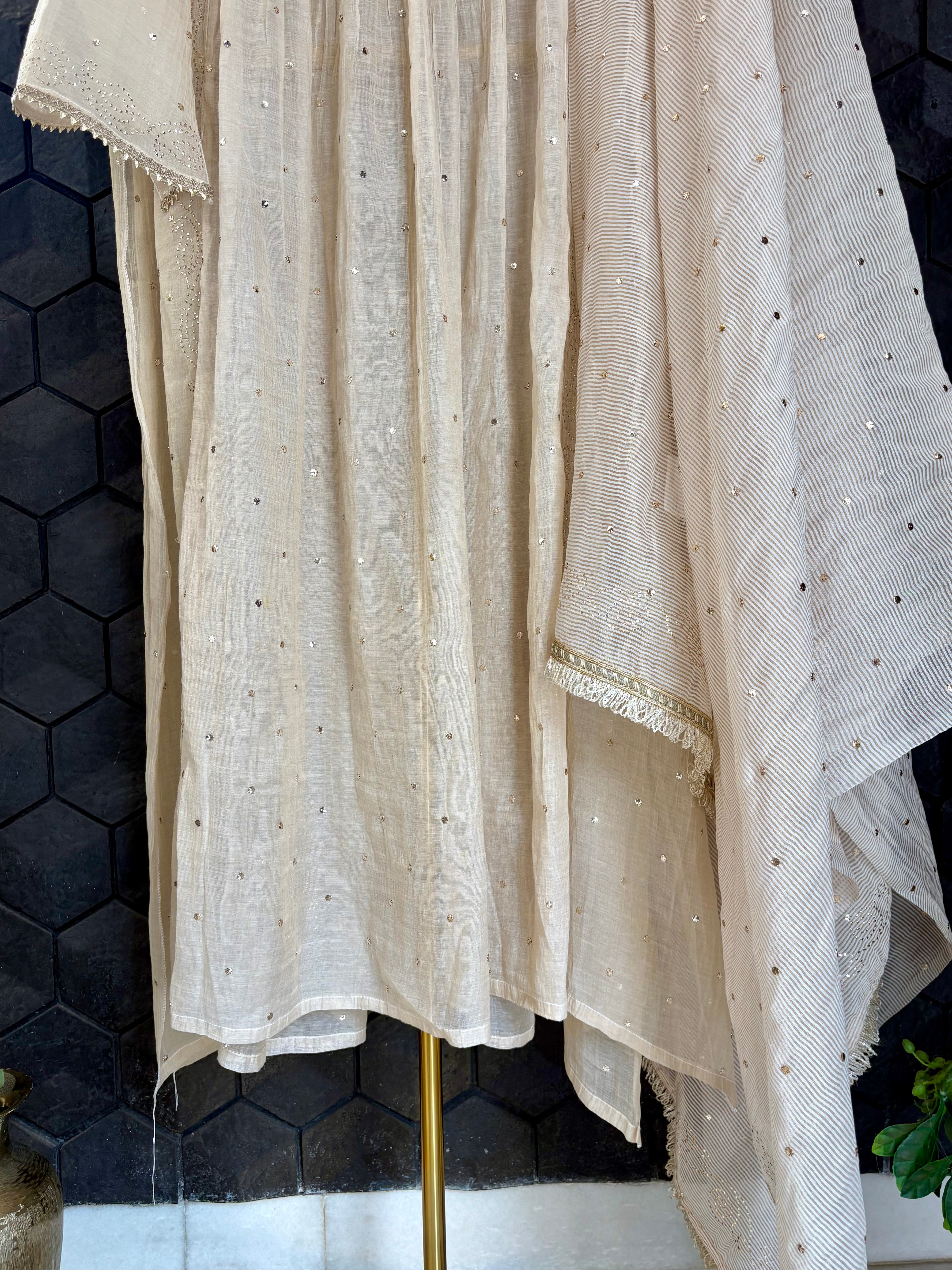Beige Tissue Mukaish Kurta Set