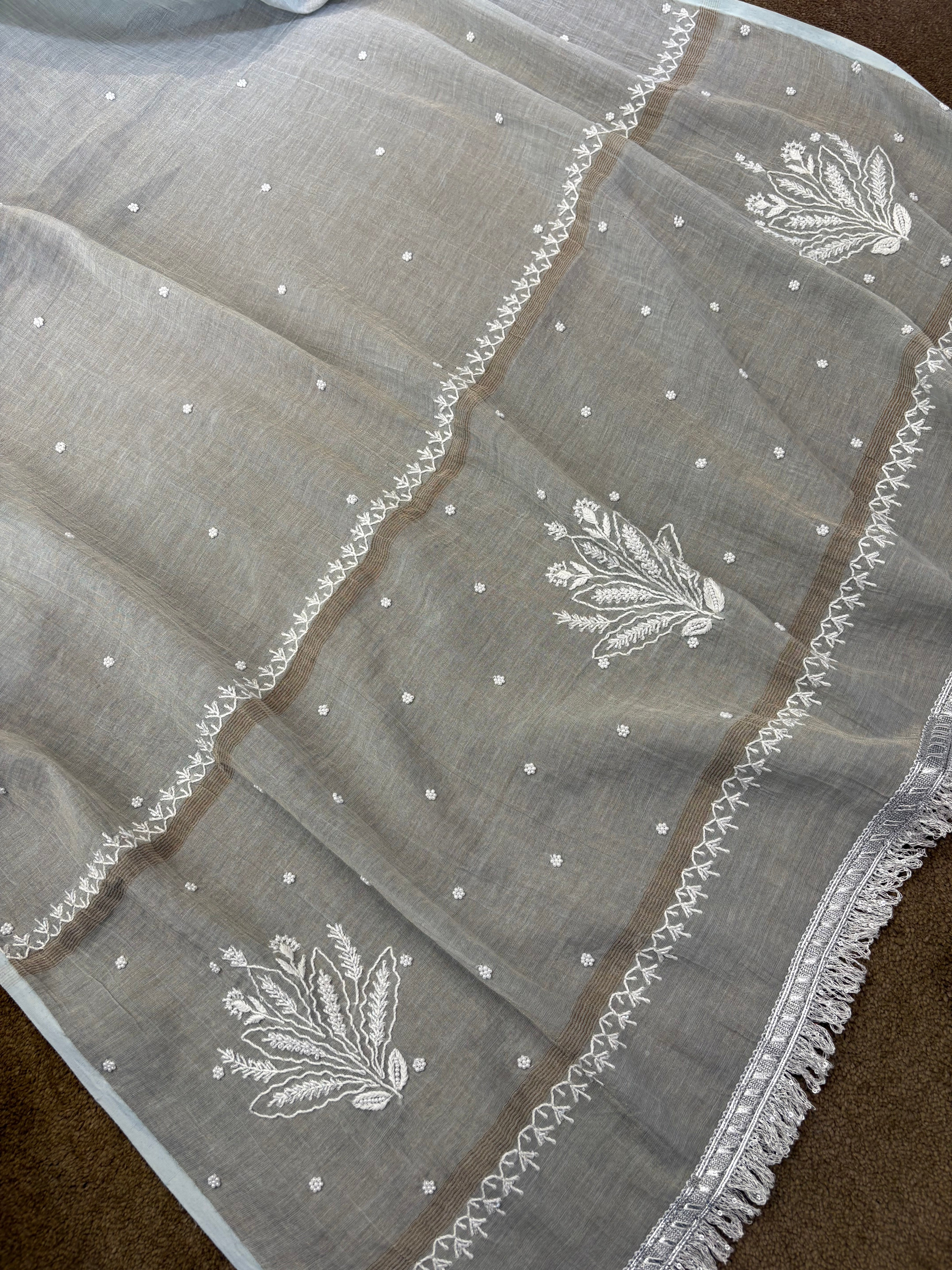 Grey Tissue Chikankari Kurta Set