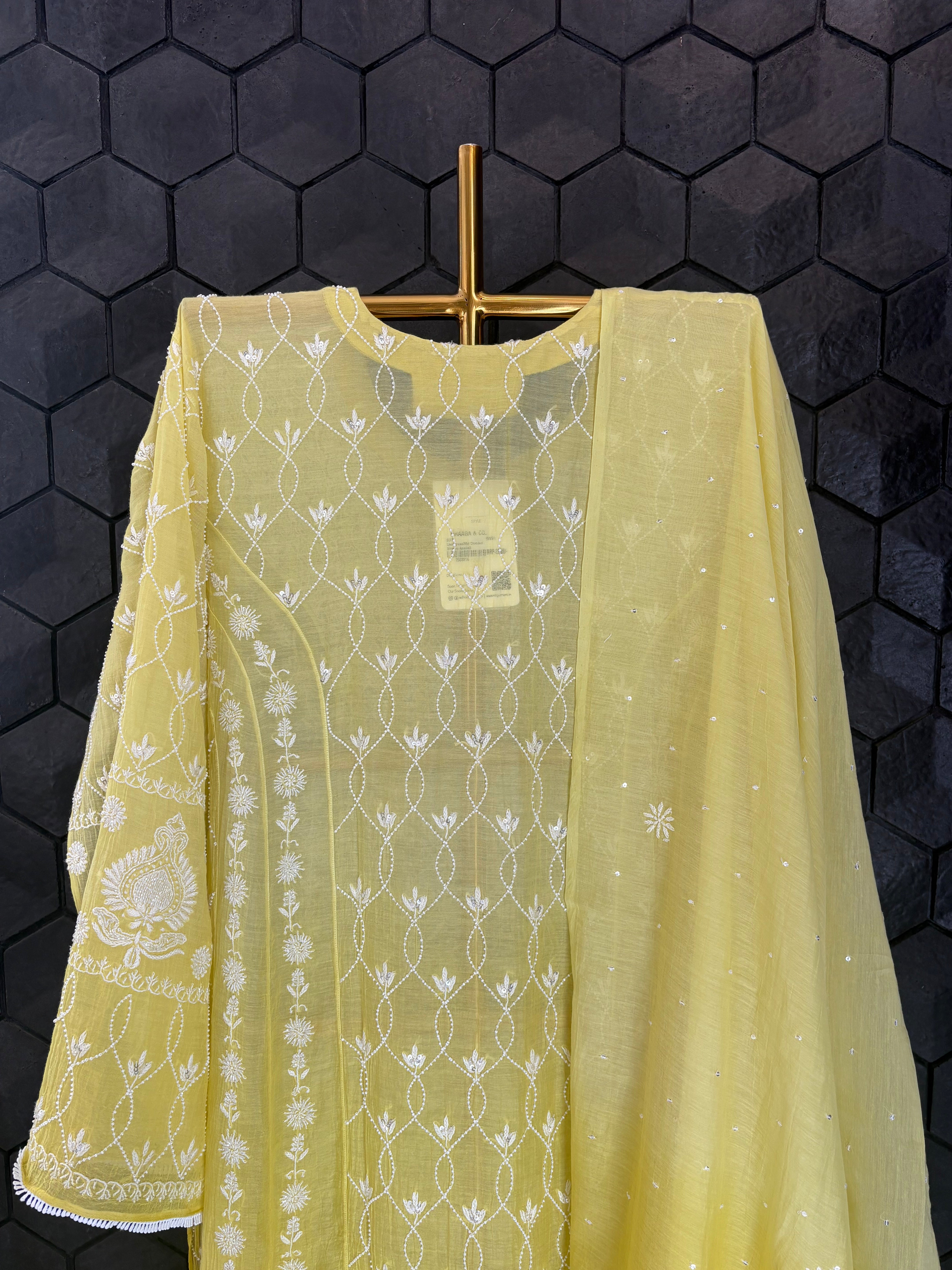 Lime Green Mul Chanderi Anarkali Set