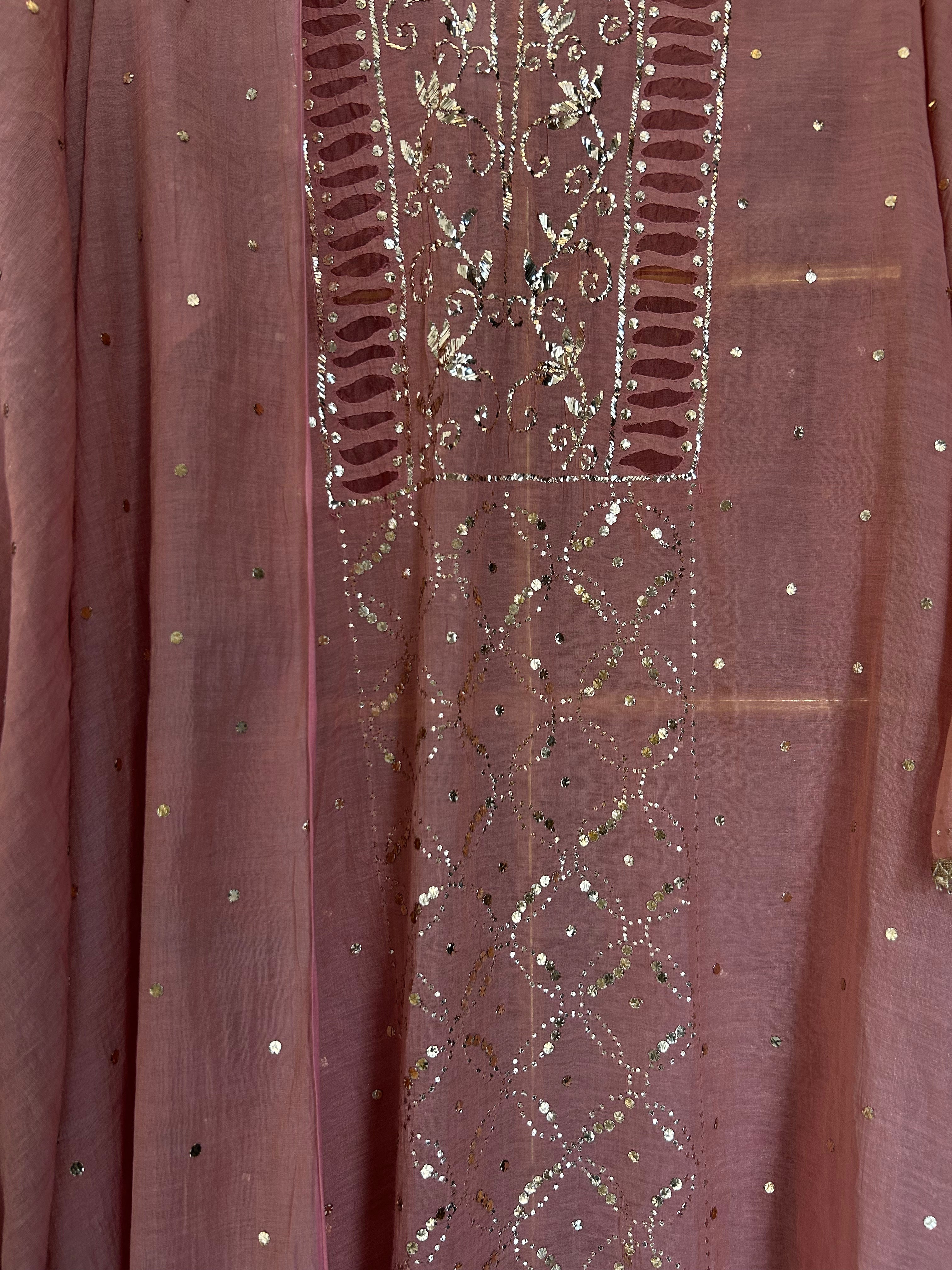 Pink Golden Tissue Mukaish Kurta Set