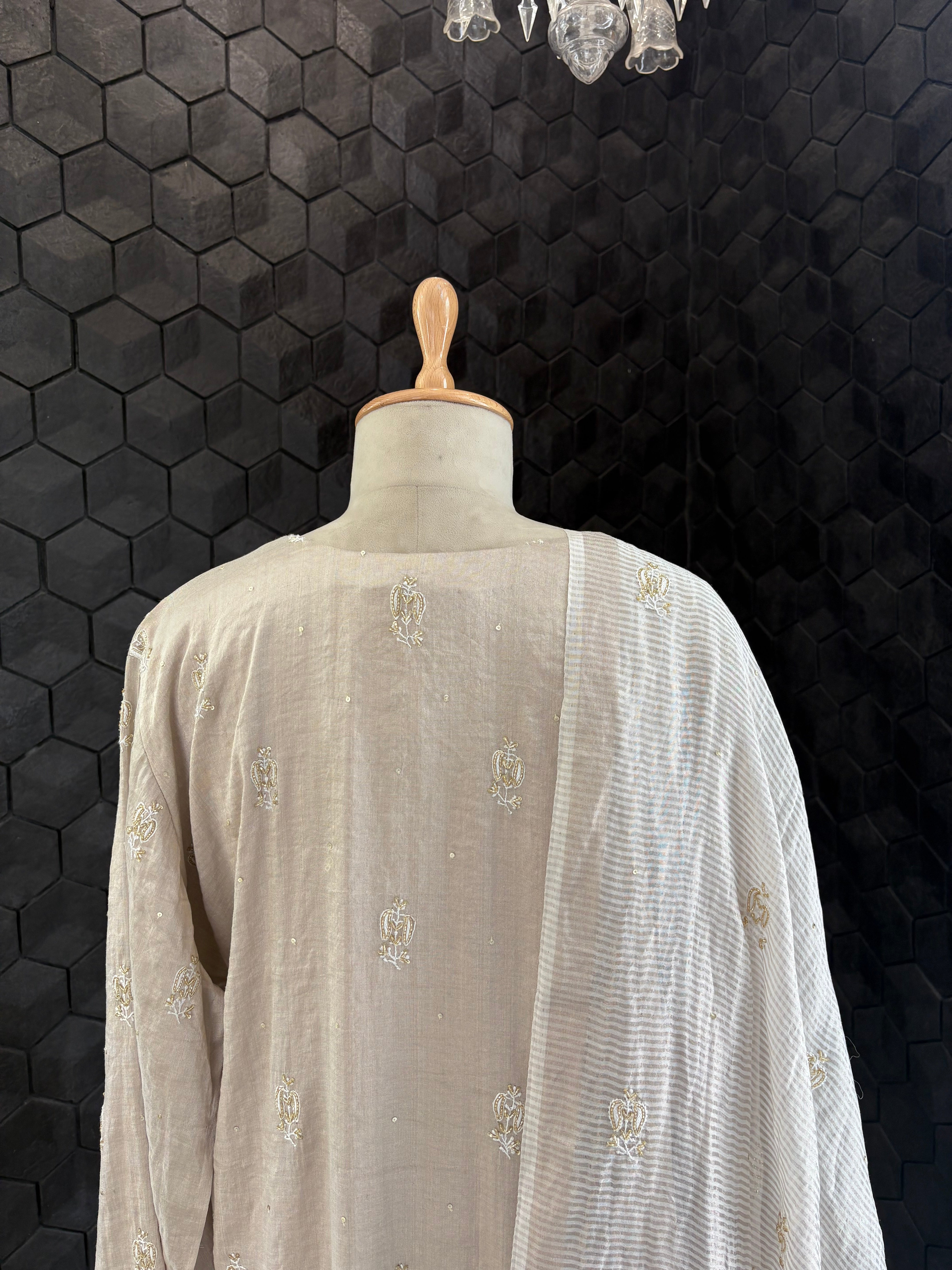 Silver Tissue Chikankari Kurta Set