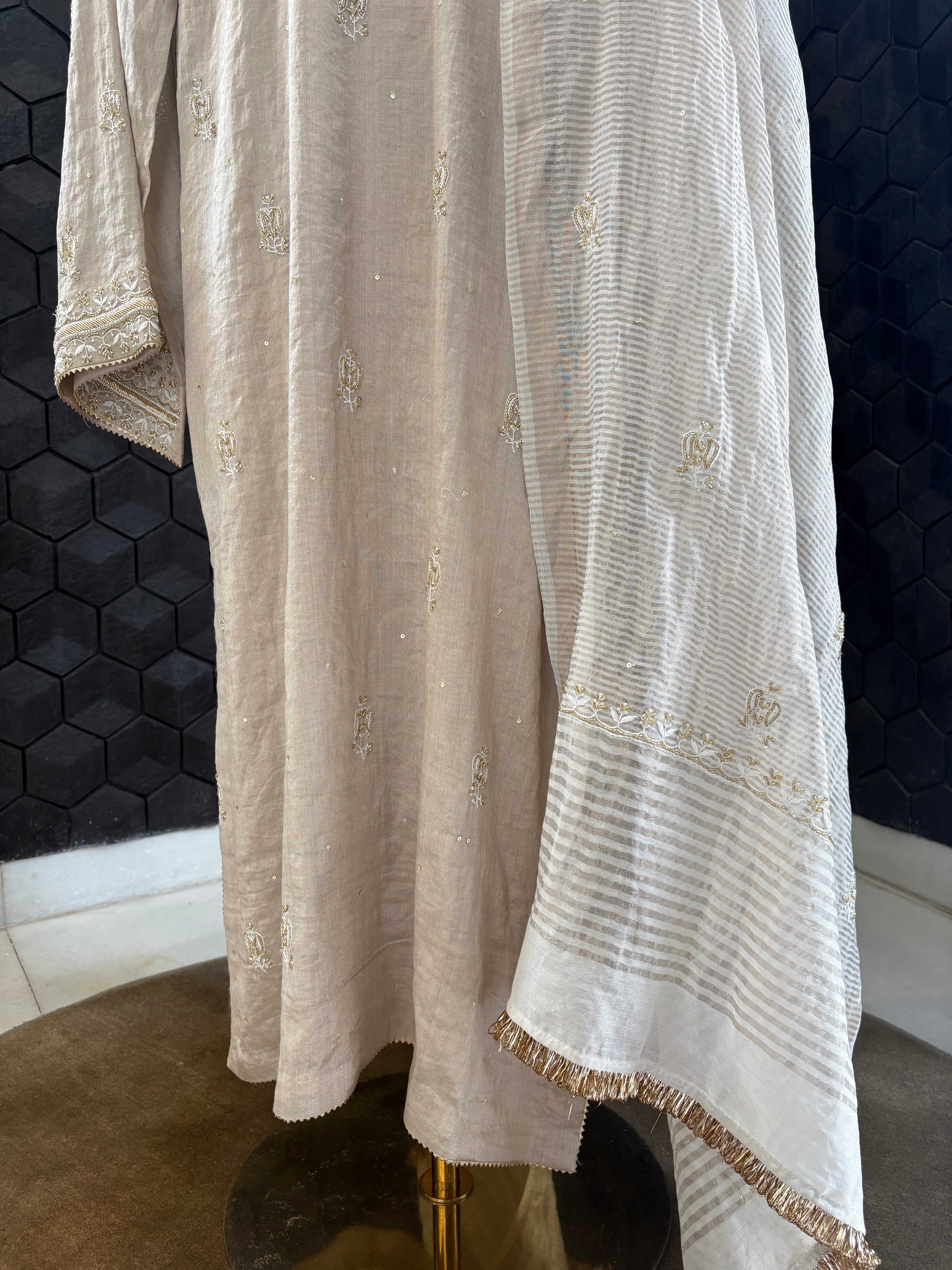 Silver Tissue Chikankari Kurta Set