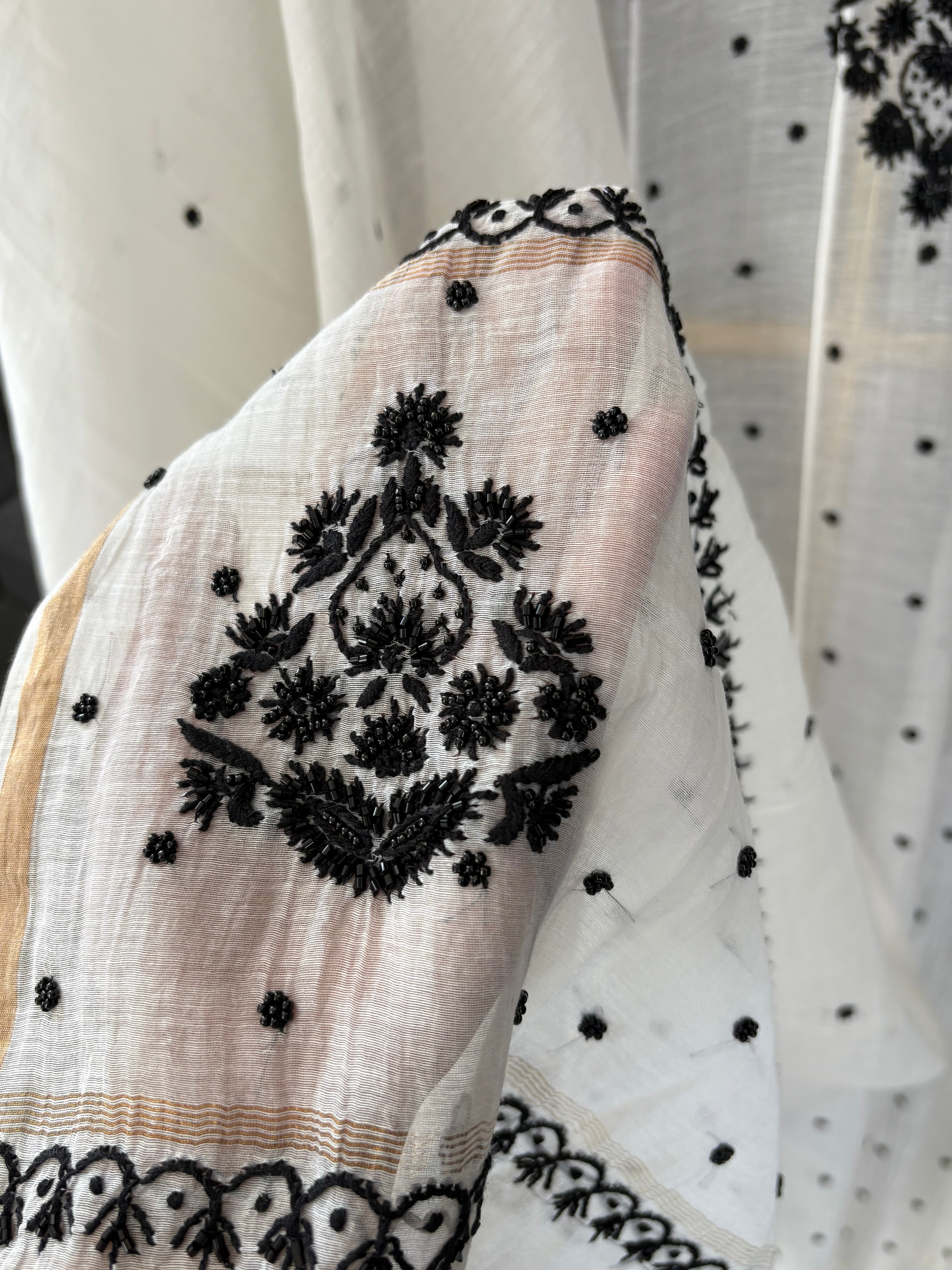 White Mul Chanderi Chikankari Kurta Set