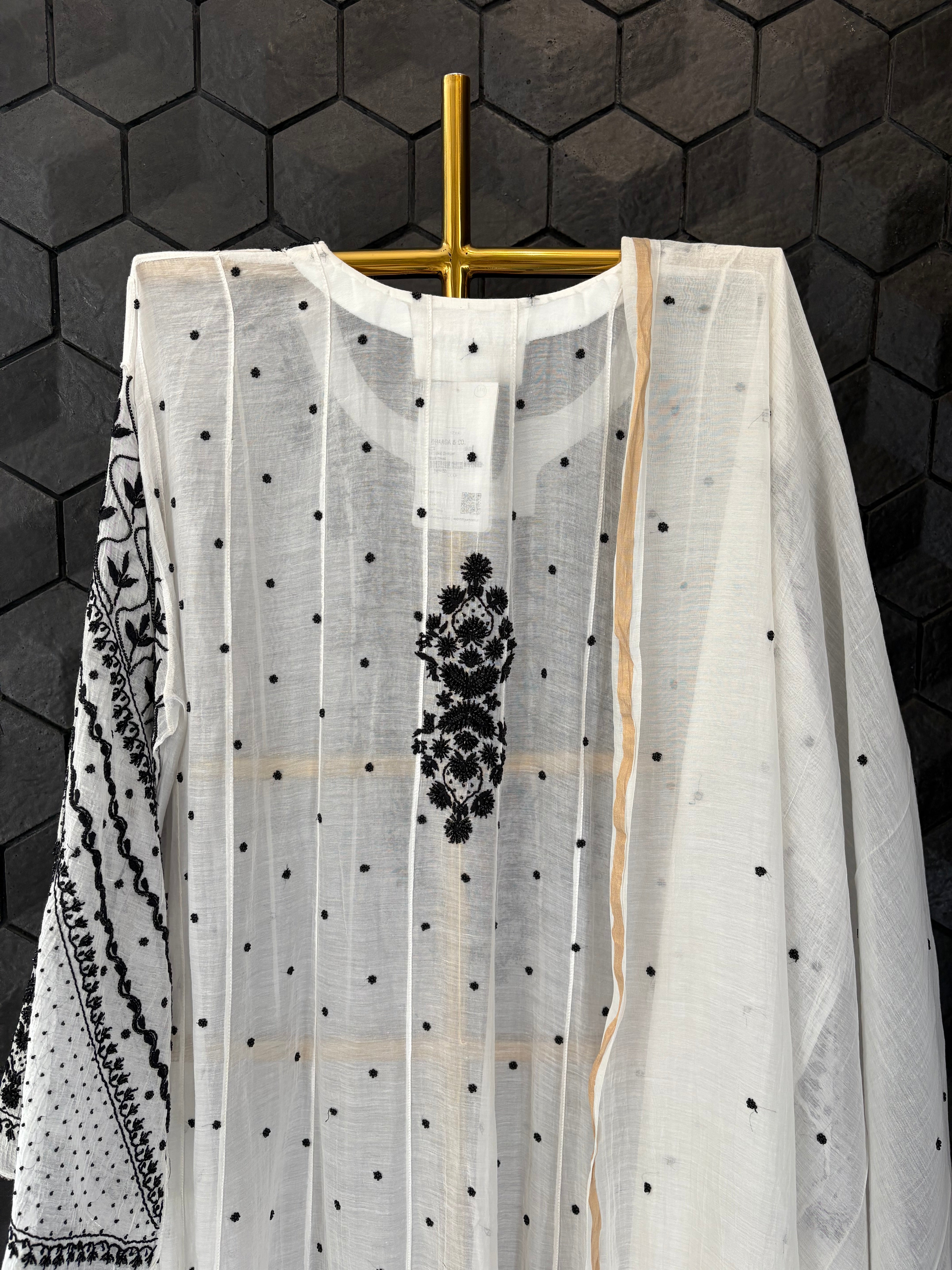 White Mul Chanderi Chikankari Kurta Set