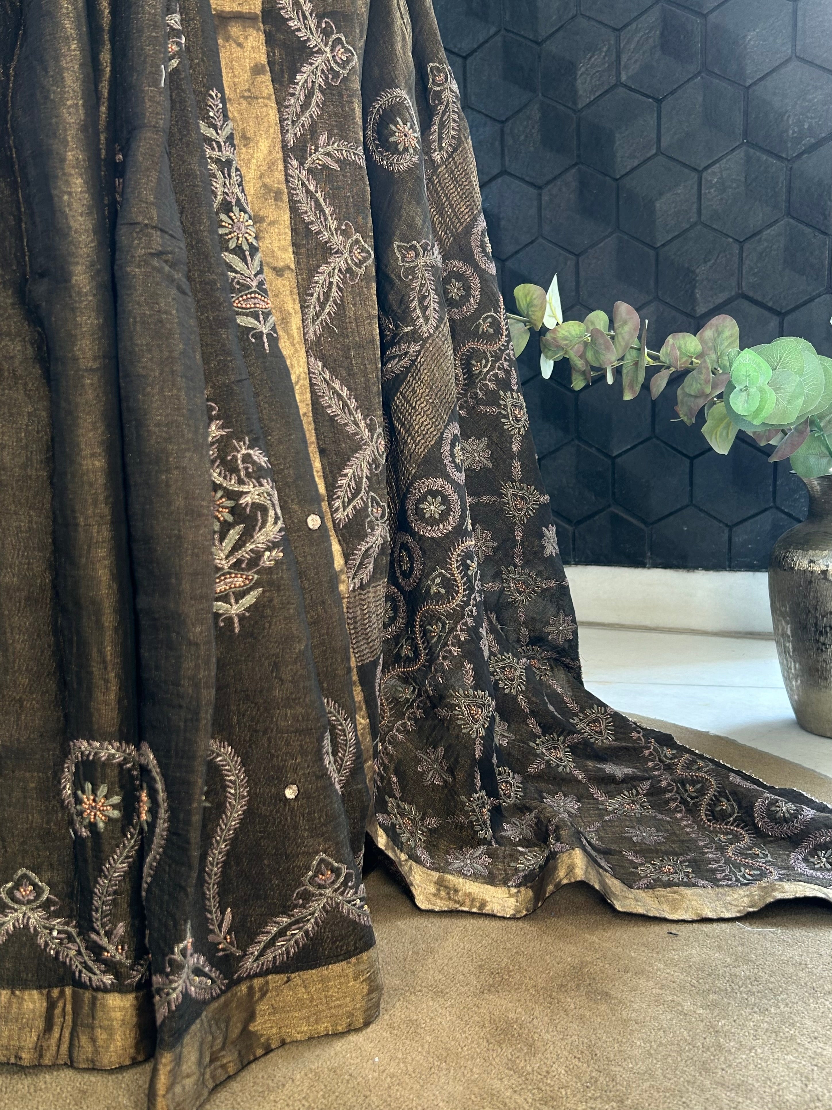 Black Tissue Chikankari Saree