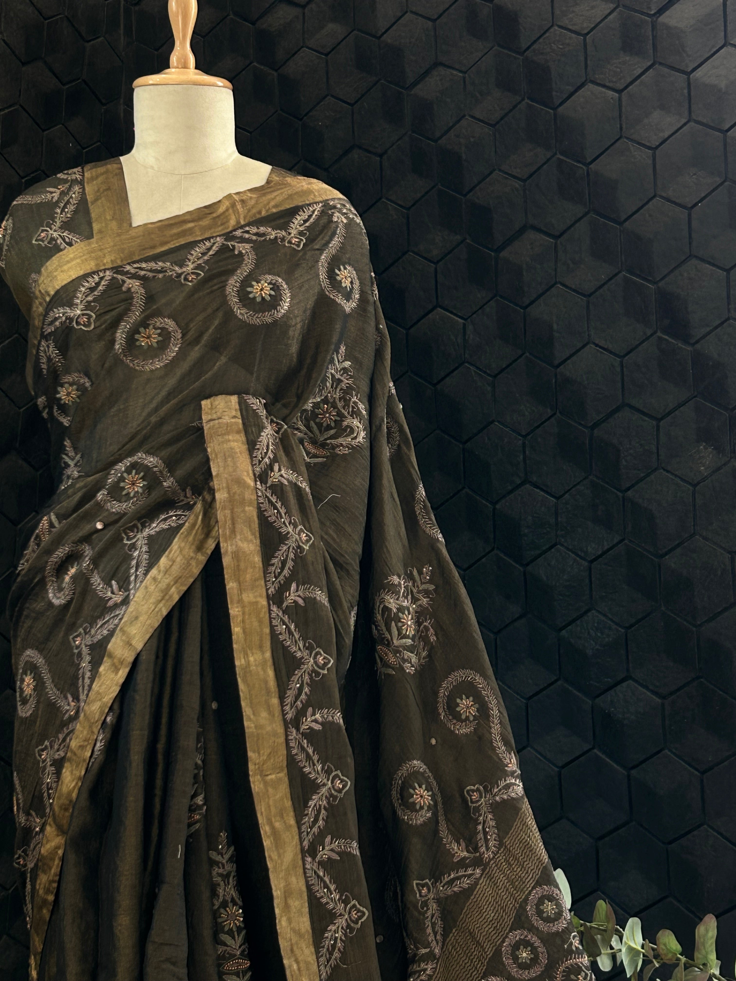 Black Tissue Chikankari Saree