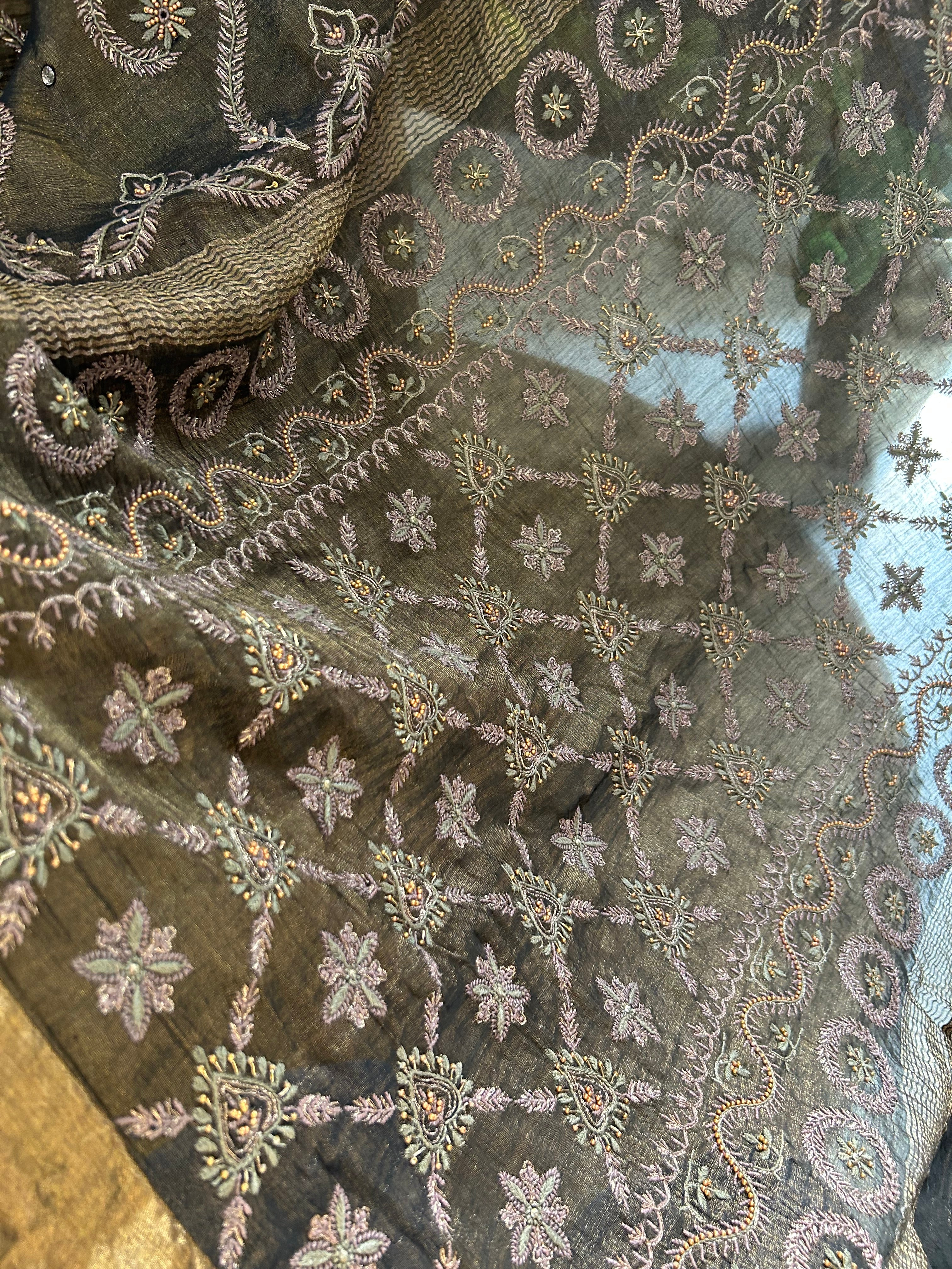 Black Tissue Chikankari Saree