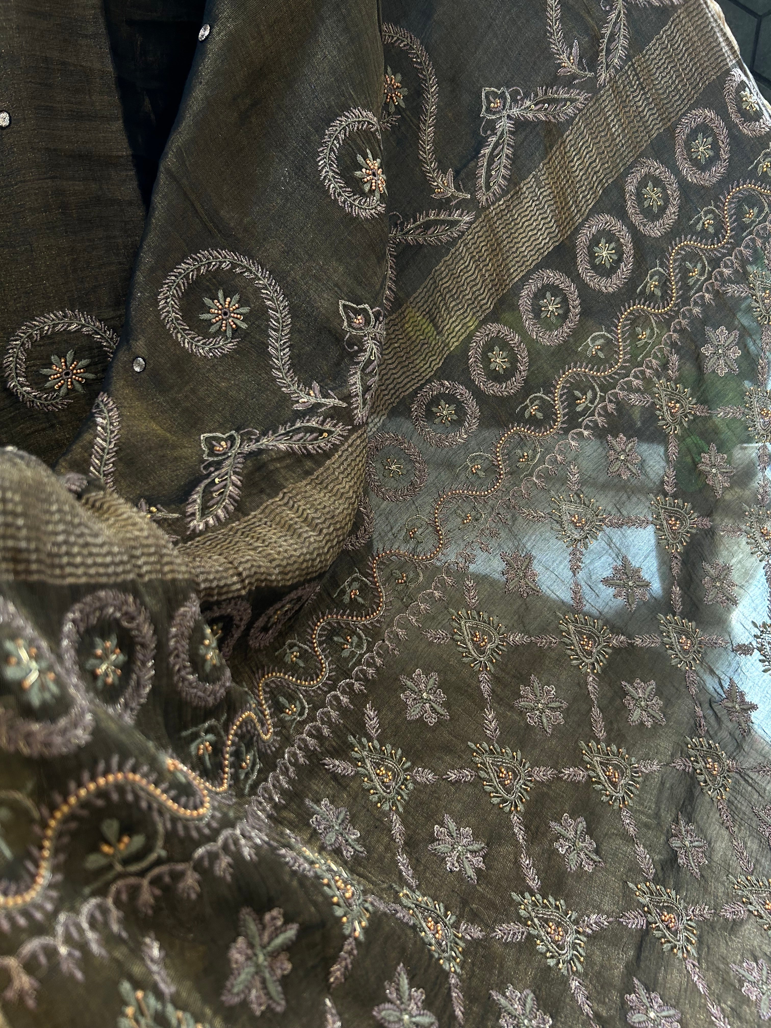 Black Tissue Chikankari Saree