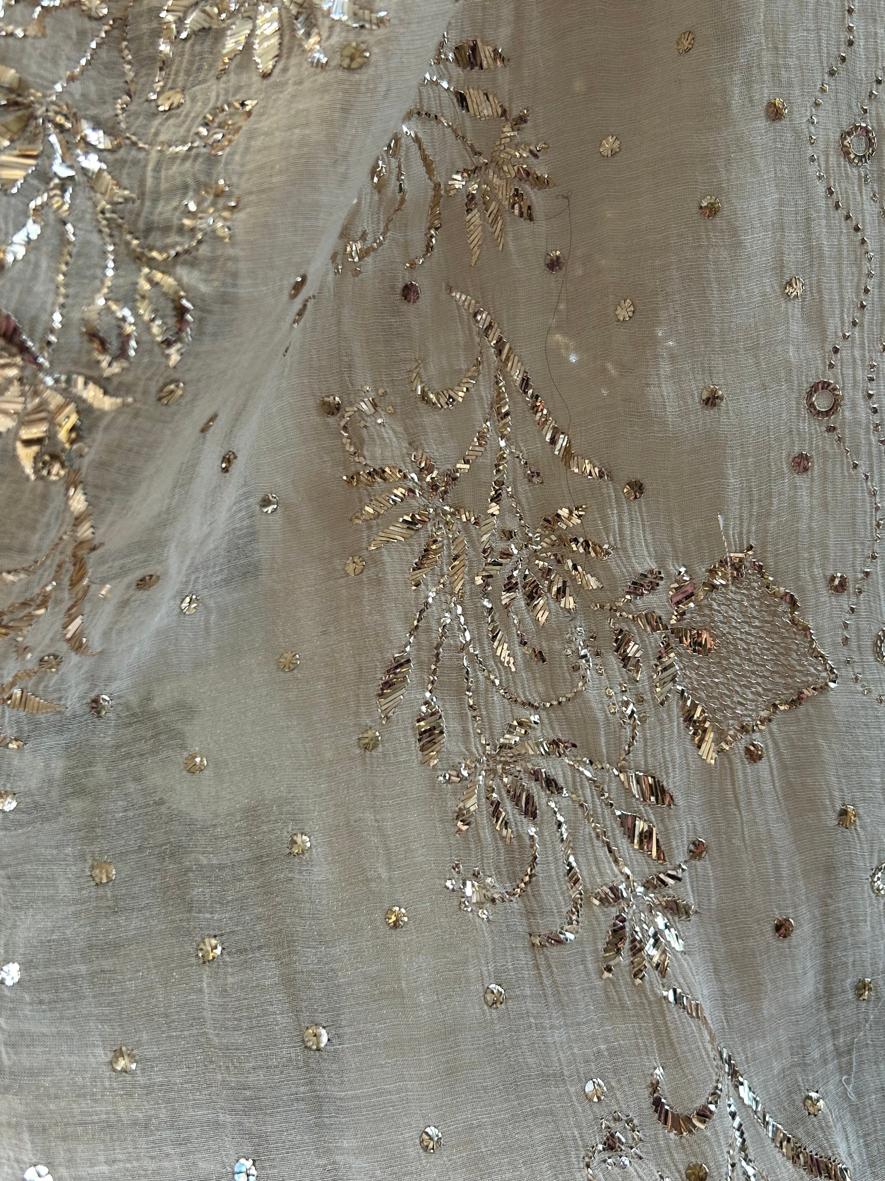 Beige Mukaish Tissue Saree