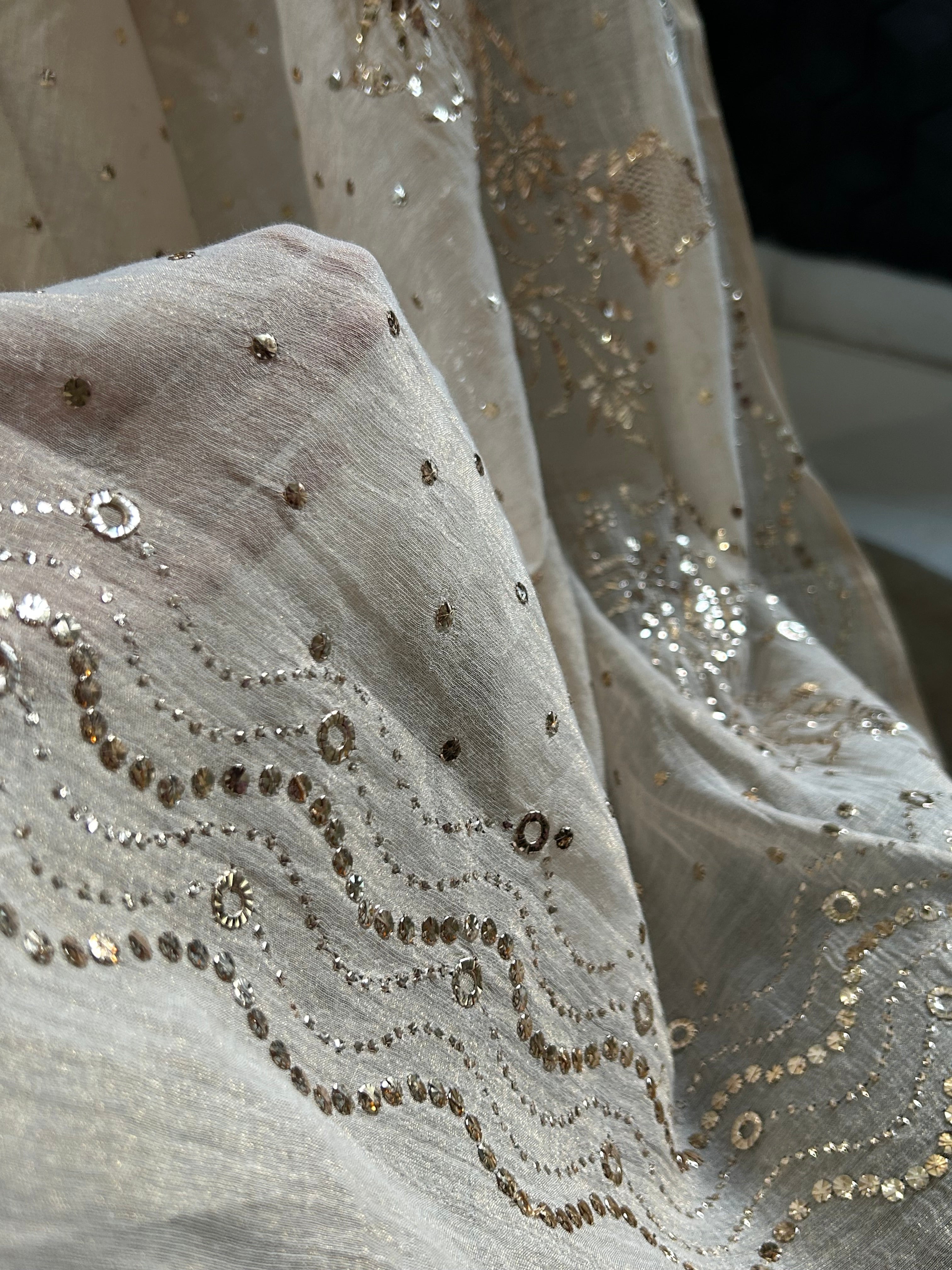 Beige Mukaish Tissue Saree