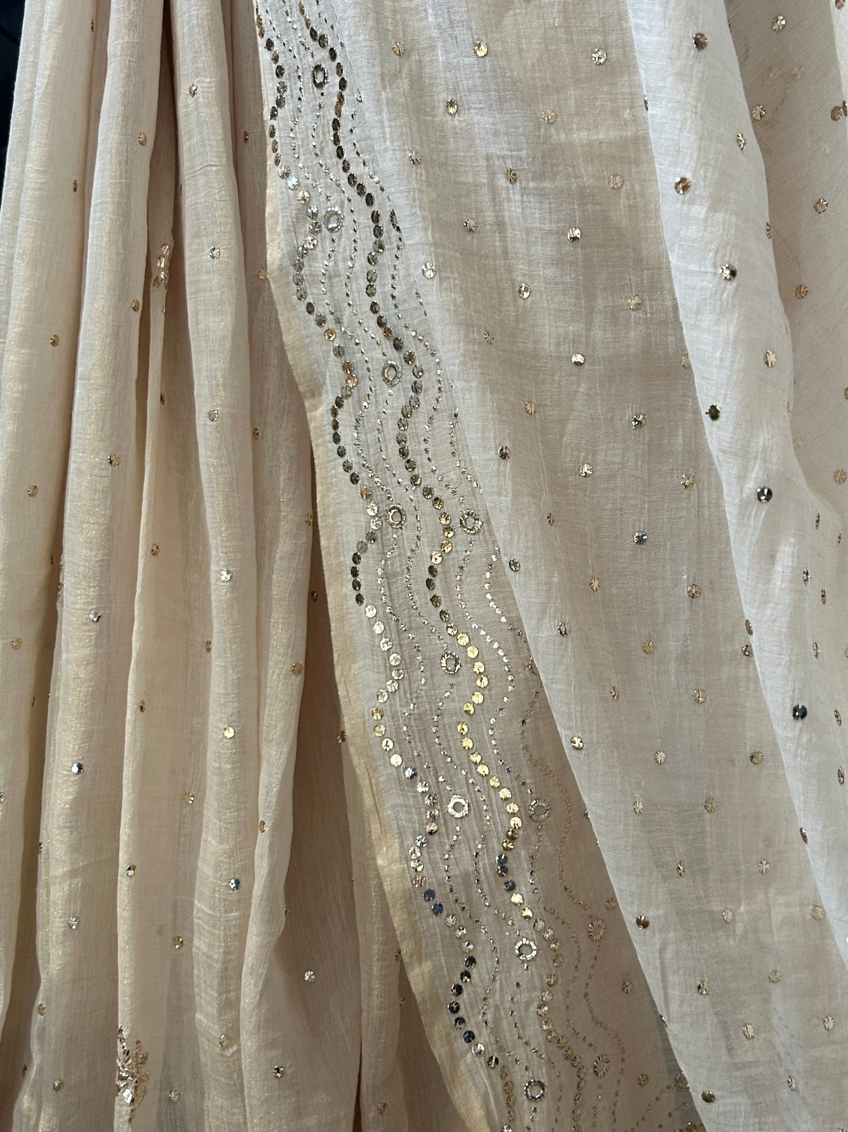 Beige Mukaish Tissue Saree