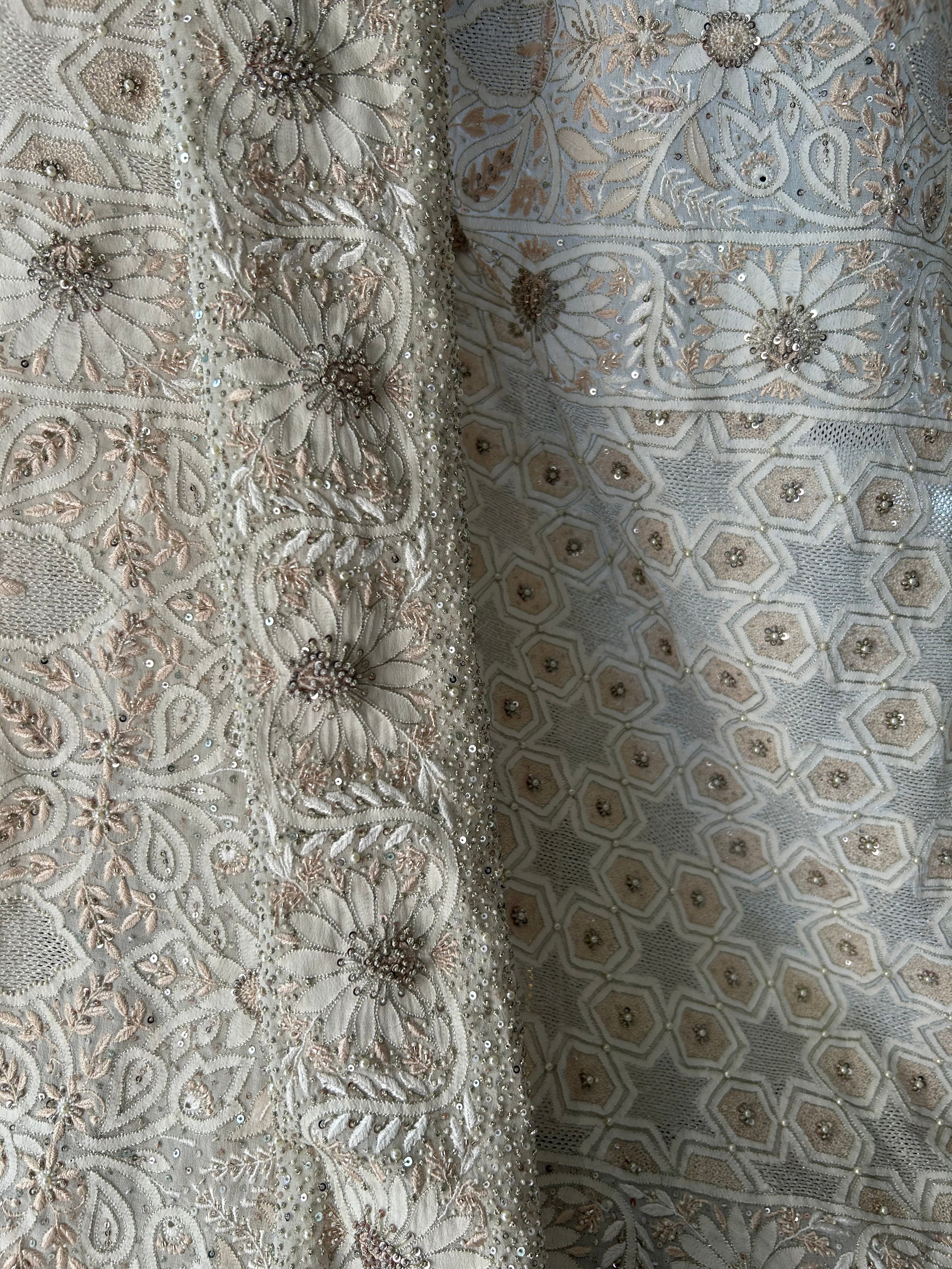 Premium Off White Georgette Ek -Taar Resham Thread Chikankari Saree