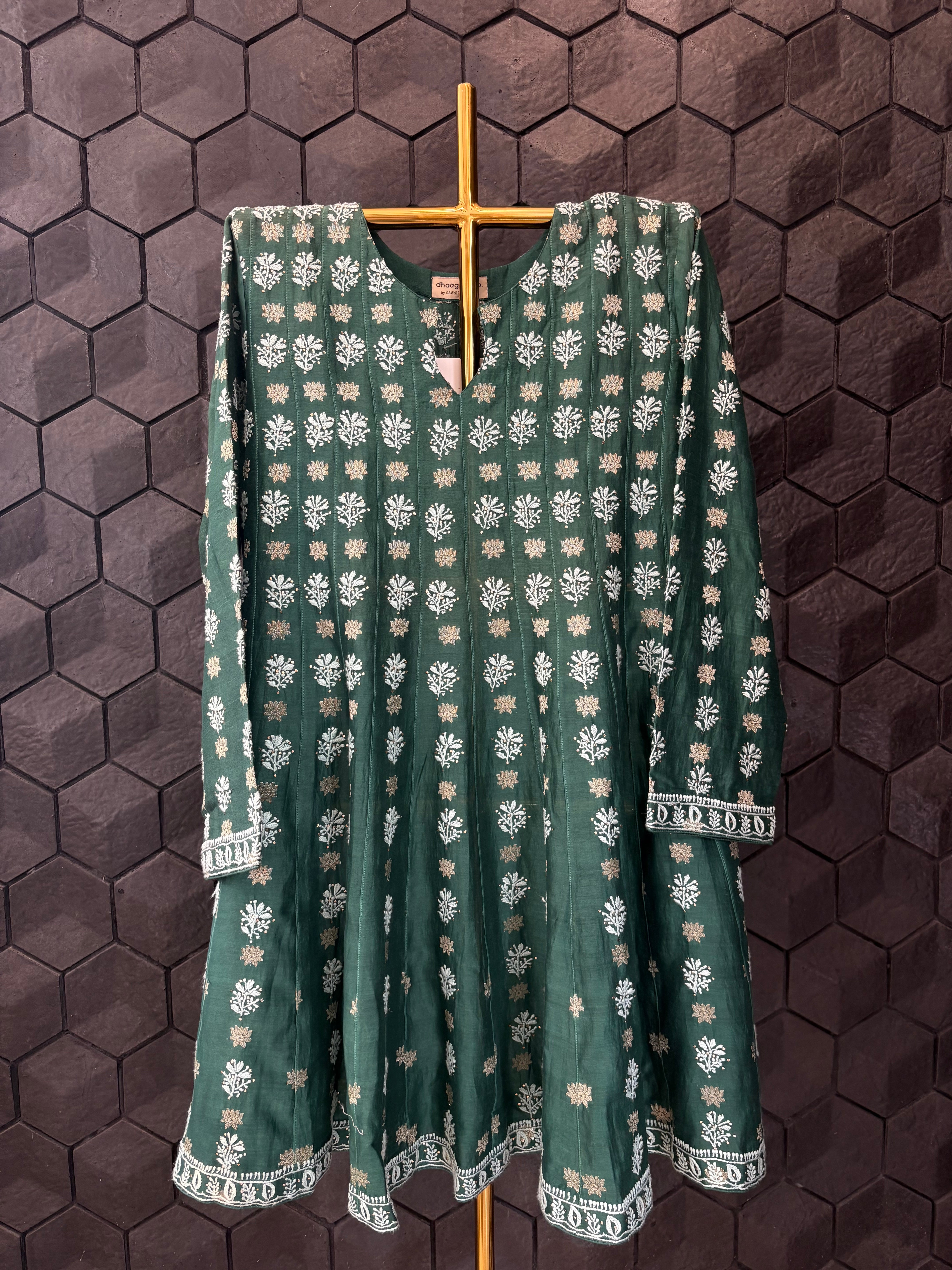Bottle Green Chanderi Chikankari Co-ord set