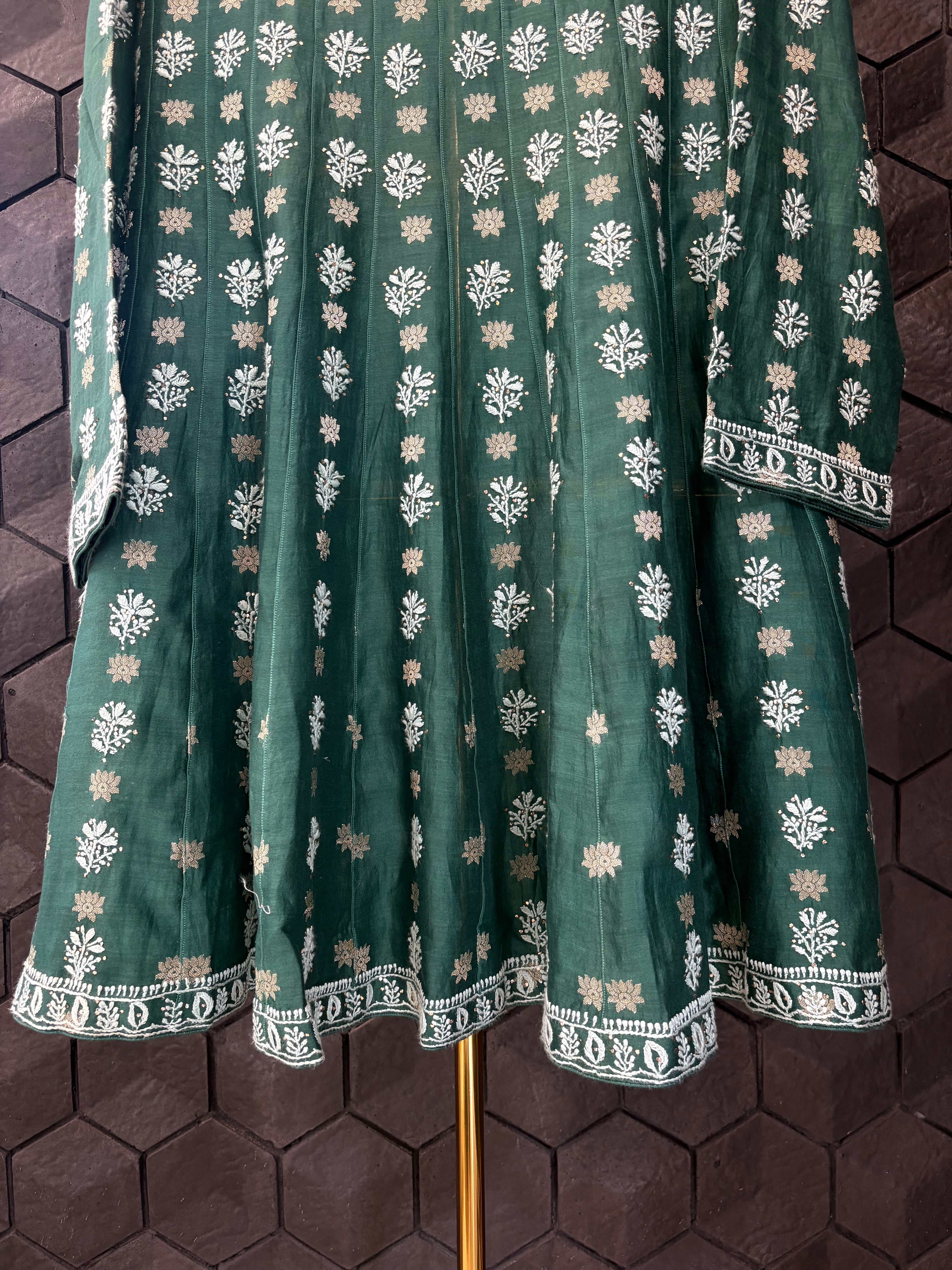 Bottle Green Chanderi Chikankari Co-ord set