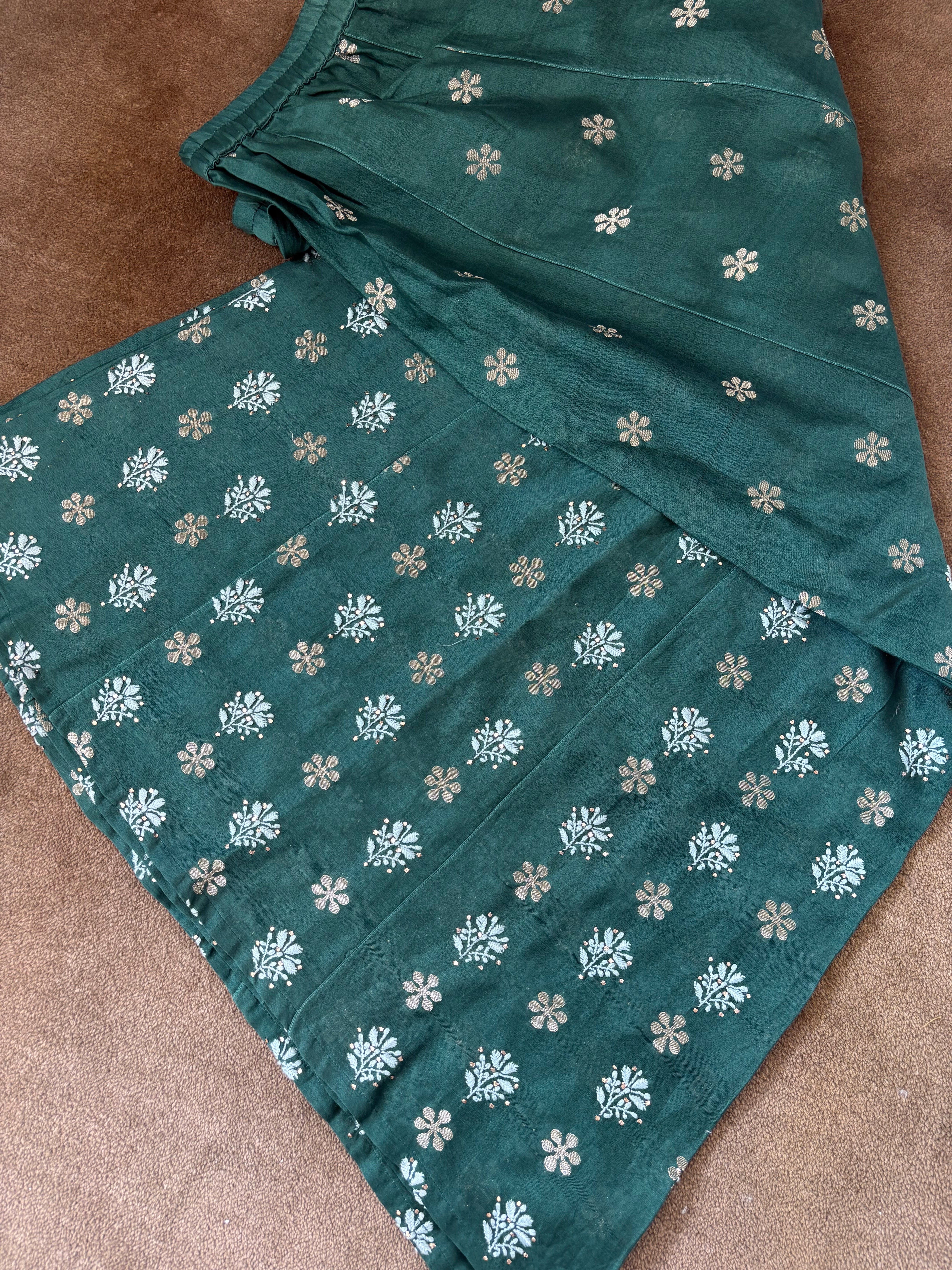 Bottle Green Chanderi Chikankari Co-ord set