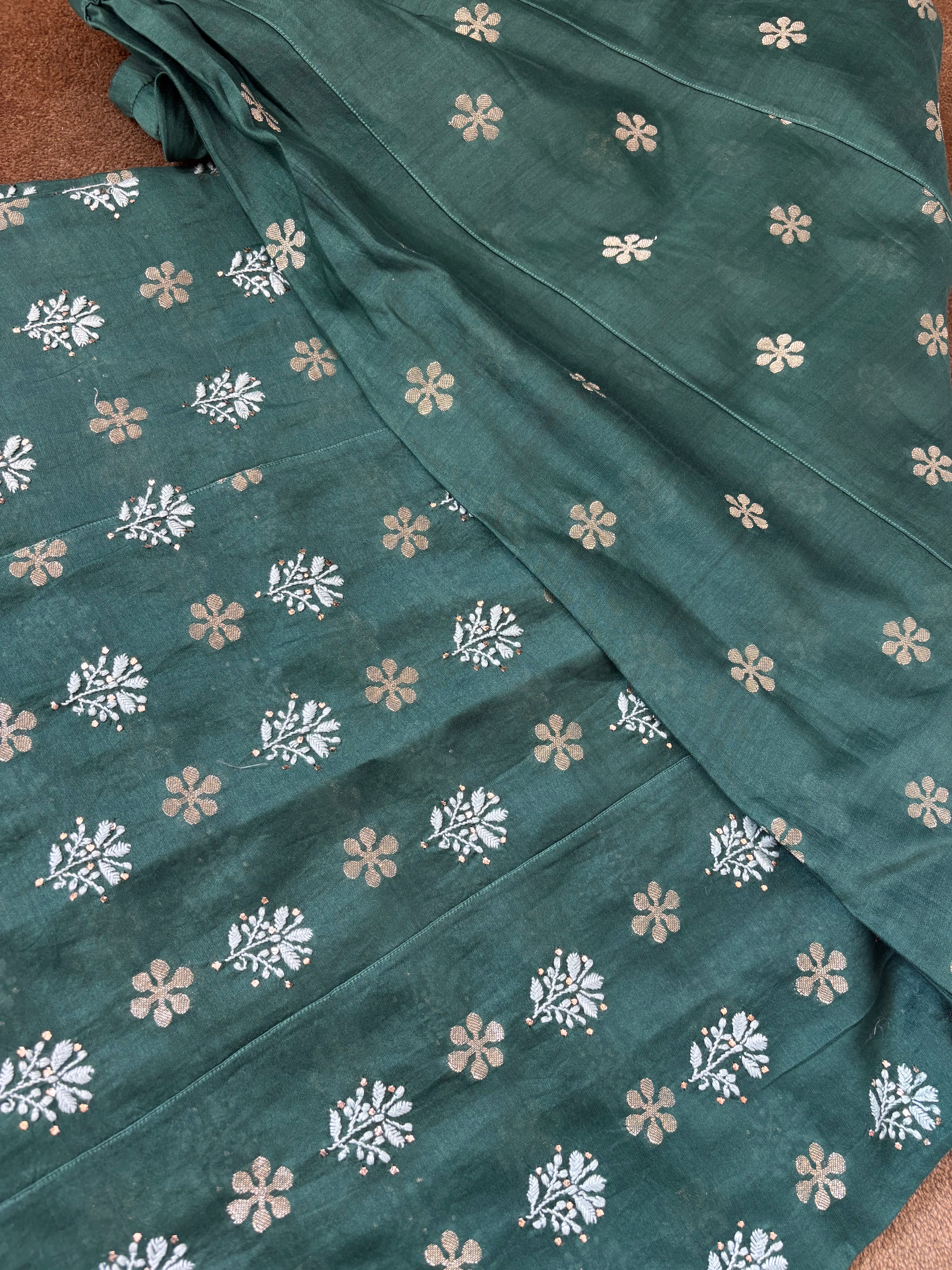 Bottle Green Chanderi Chikankari Co-ord set