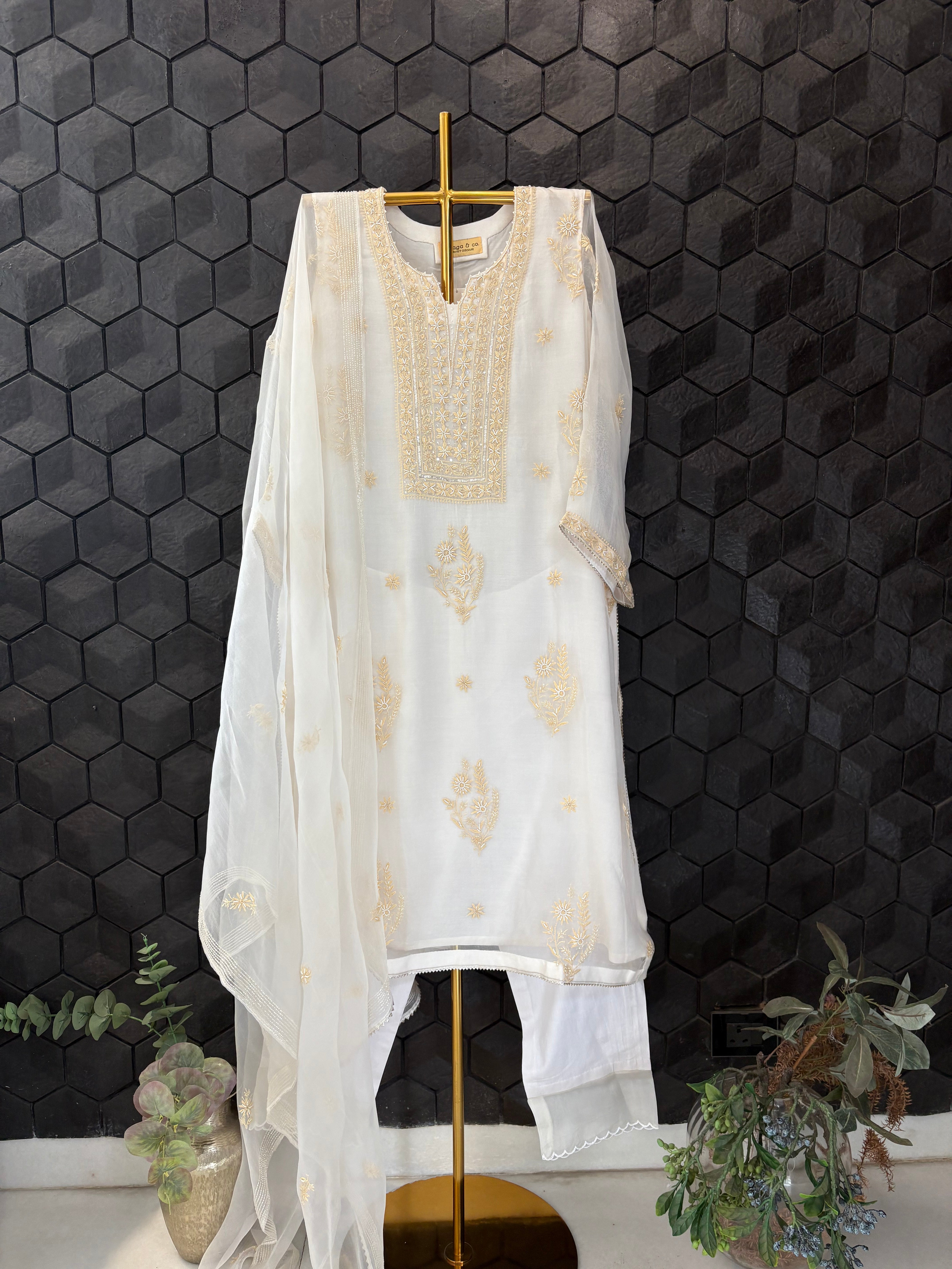 White Organza Chikankari Kurta Set