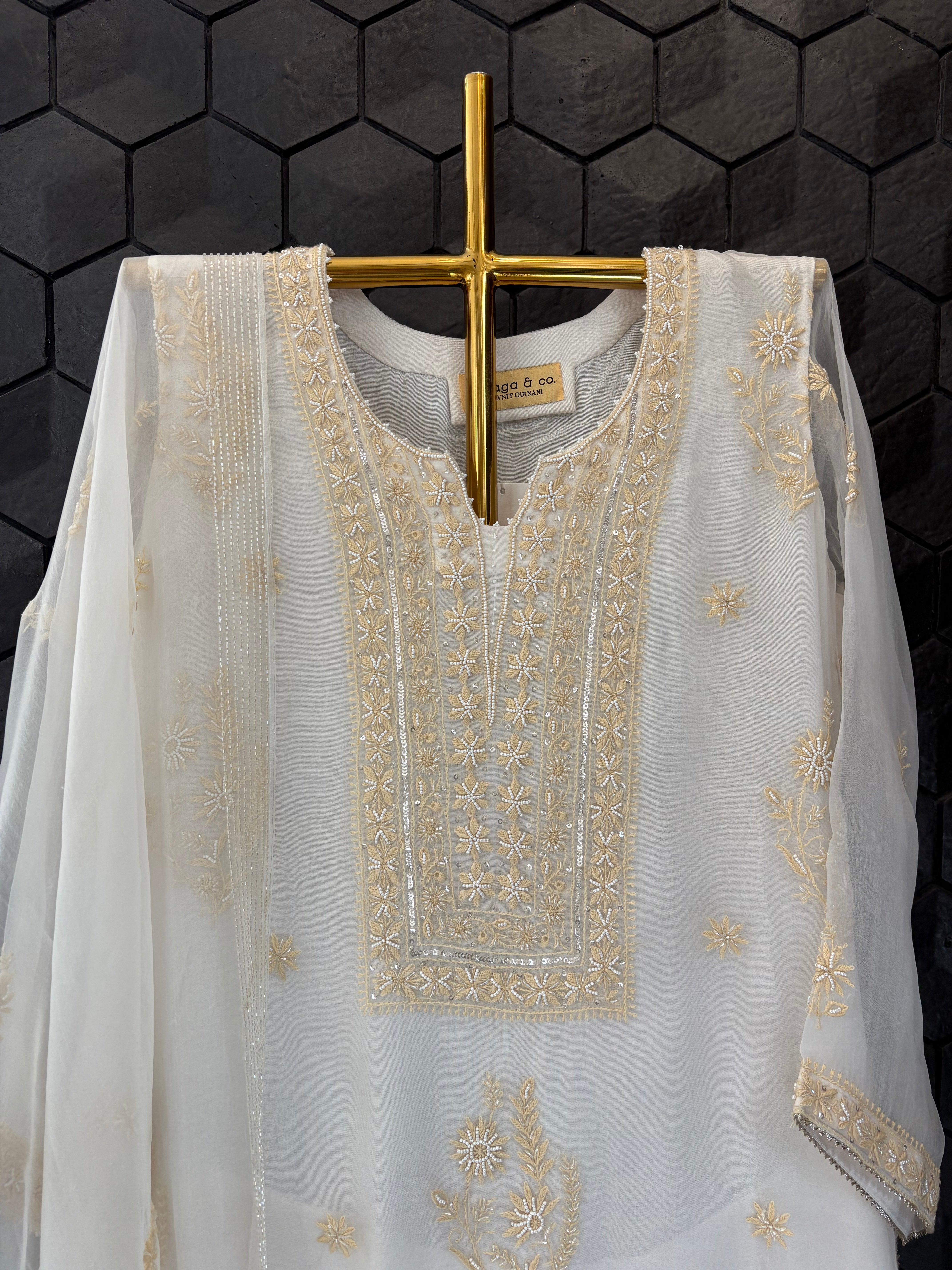 White Organza Chikankari Kurta Set