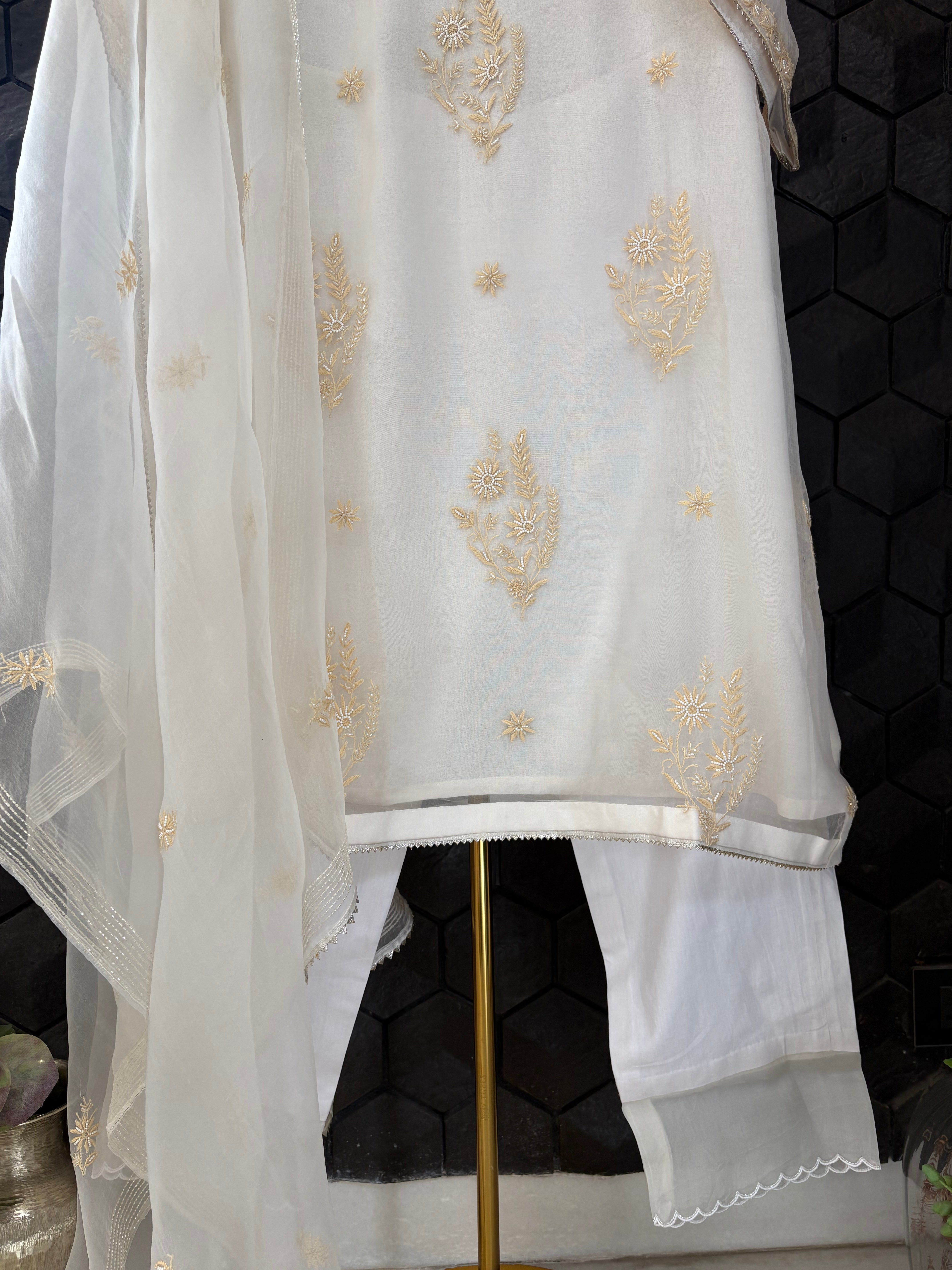 White Organza Chikankari Kurta Set