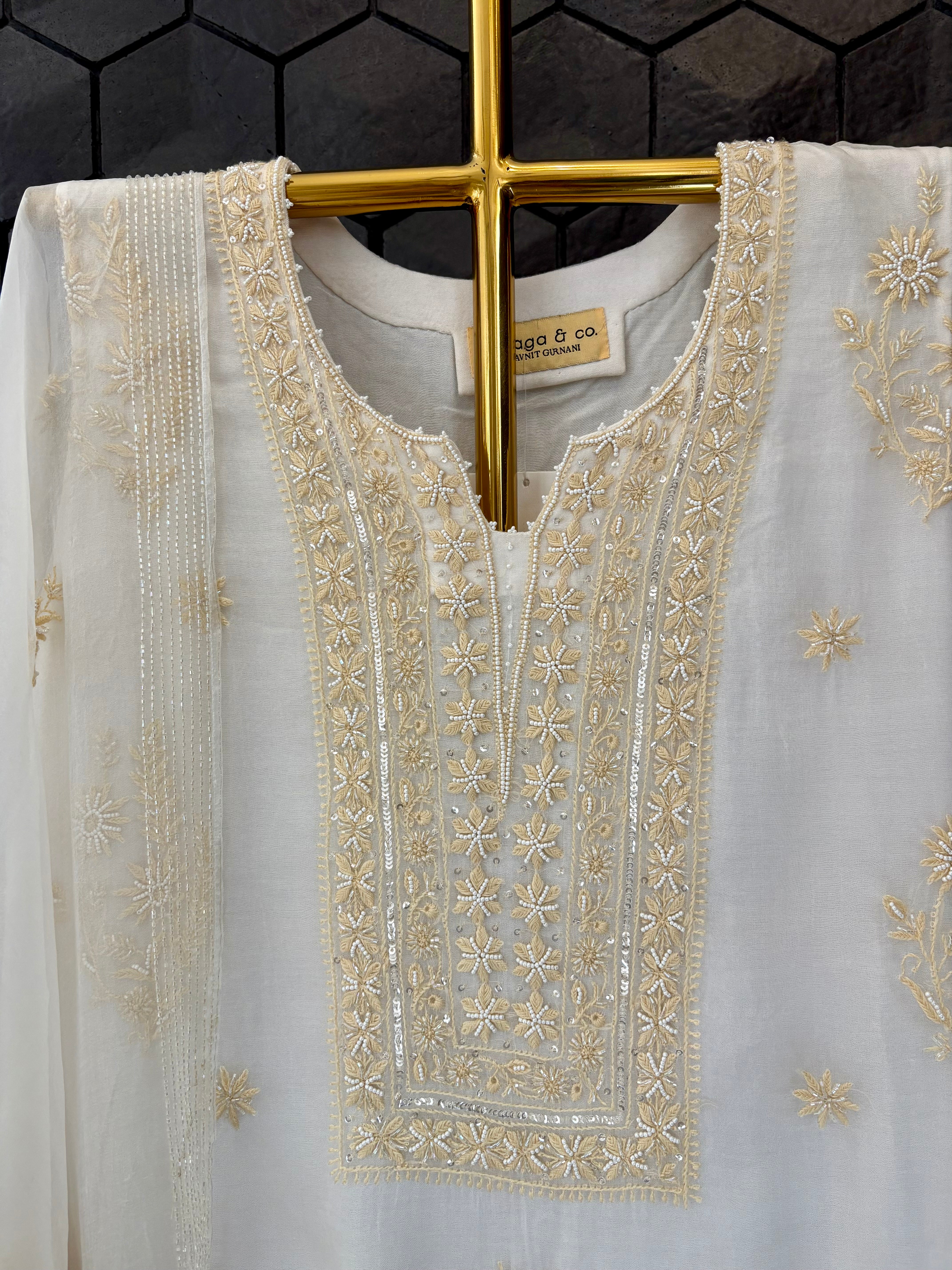 White Organza Chikankari Kurta Set