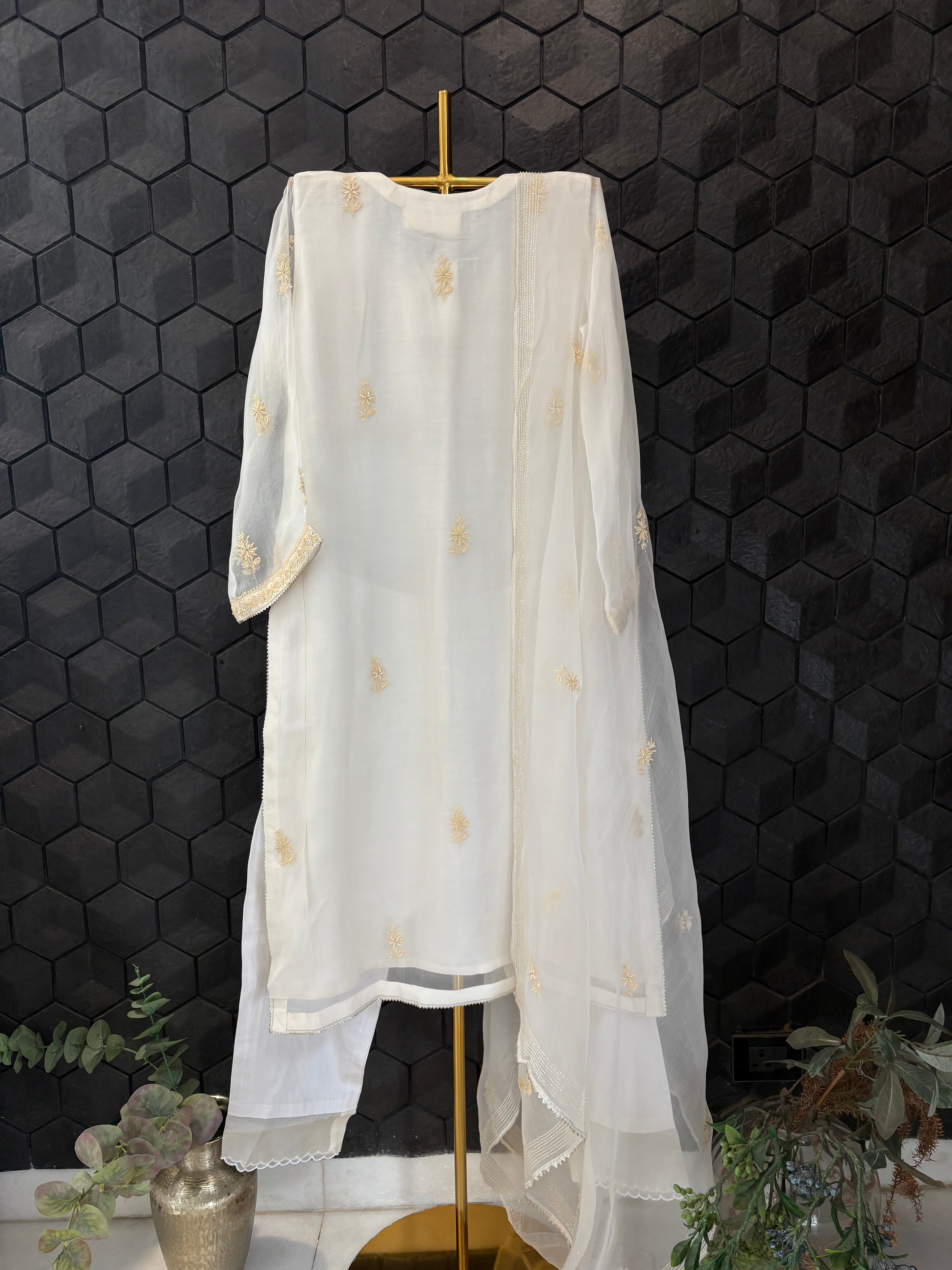 White Organza Chikankari Kurta Set