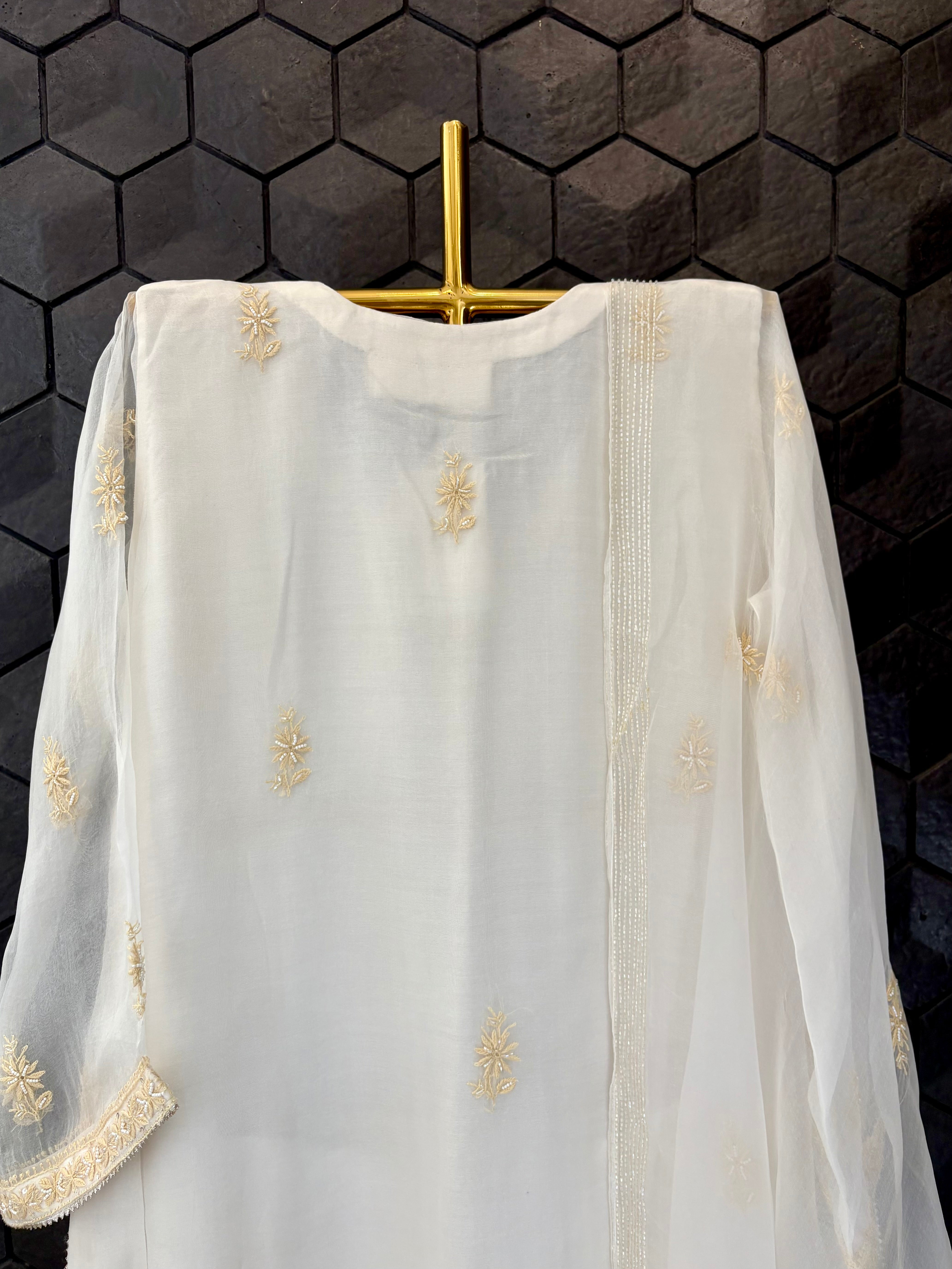 White Organza Chikankari Kurta Set