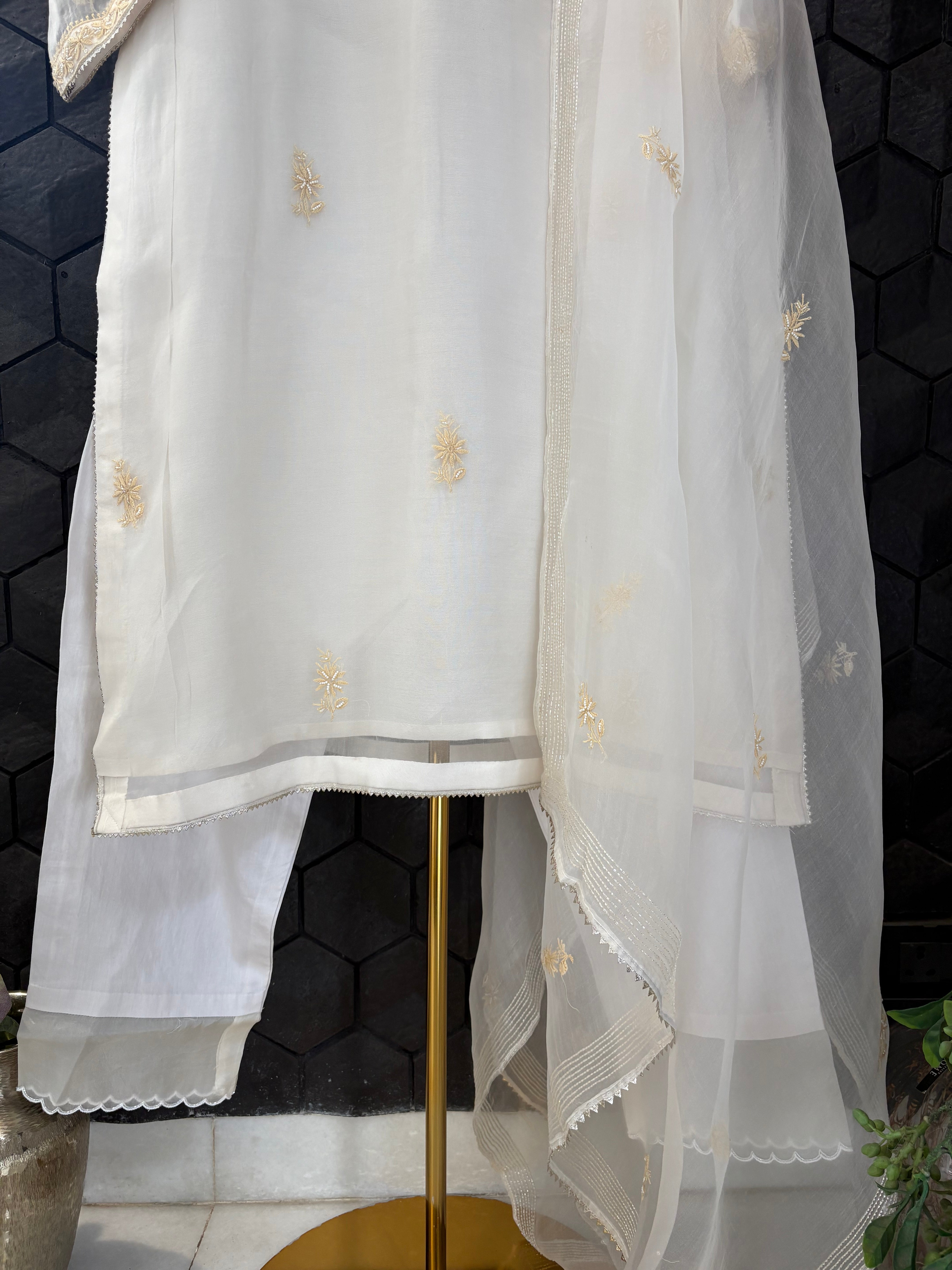 White Organza Chikankari Kurta Set