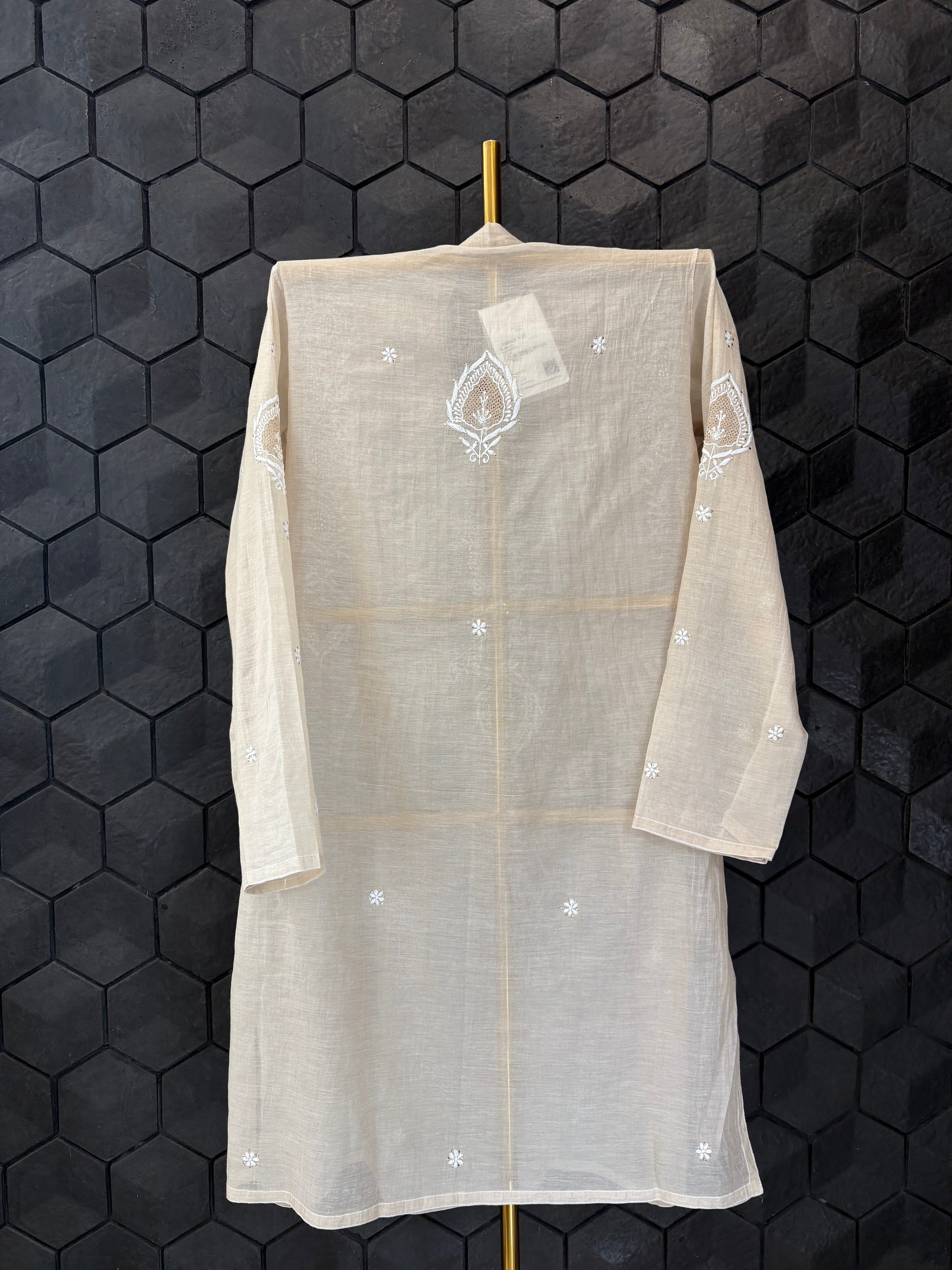 Beige-golden Tissue Chikankari Co-ord sets