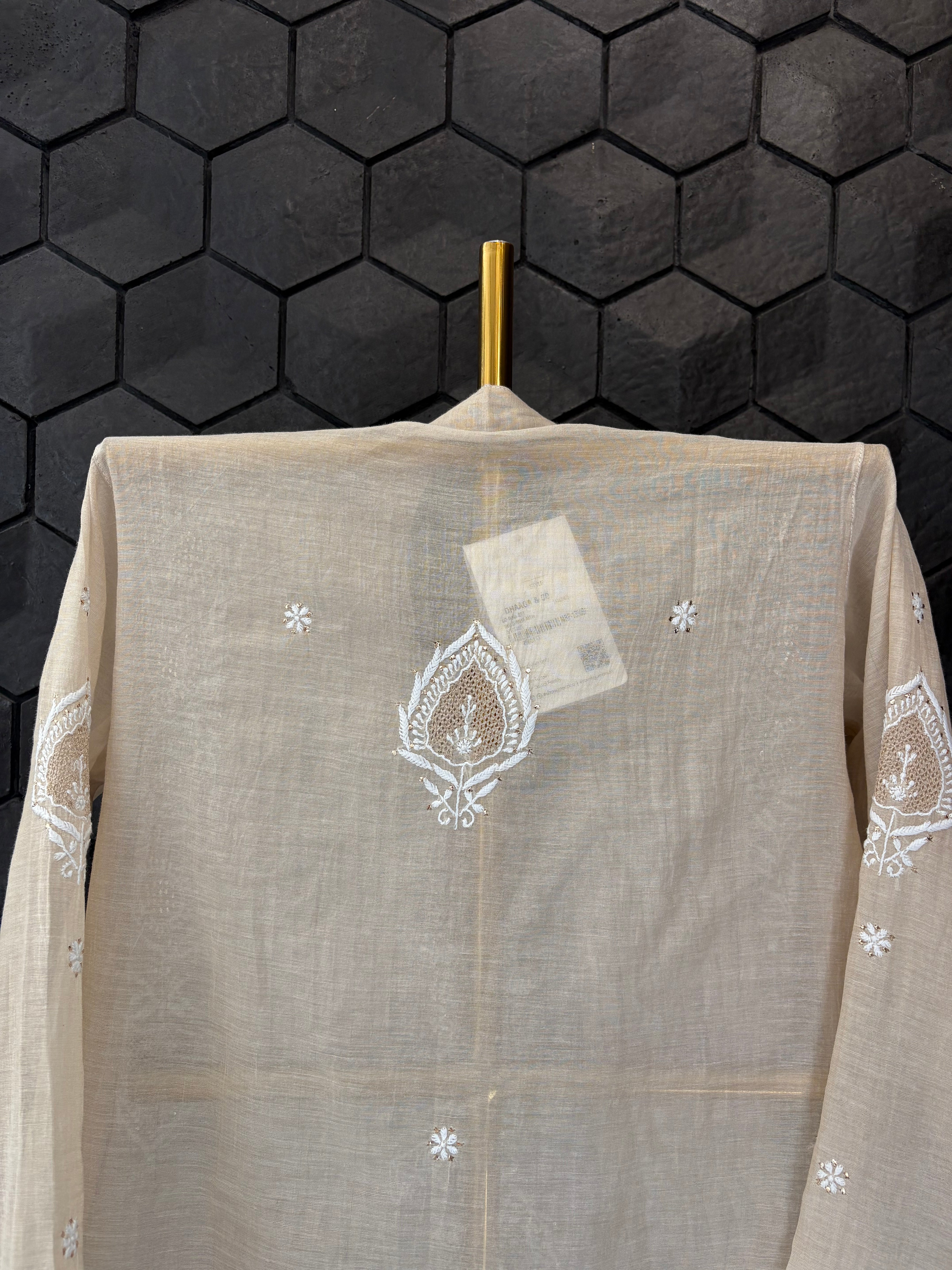 Beige-golden Tissue Chikankari Co-ord sets