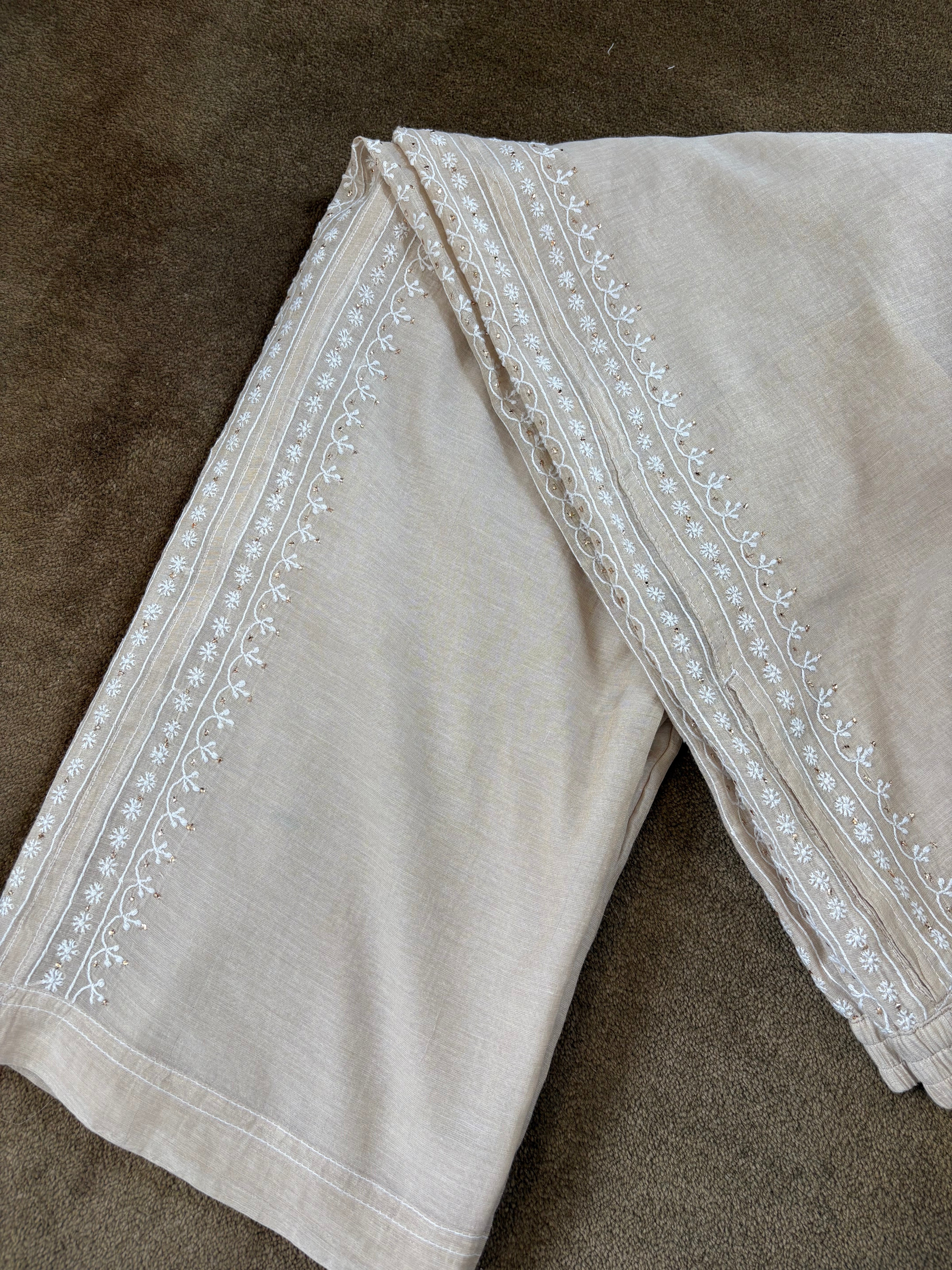 Beige-golden Tissue Chikankari Co-ord sets