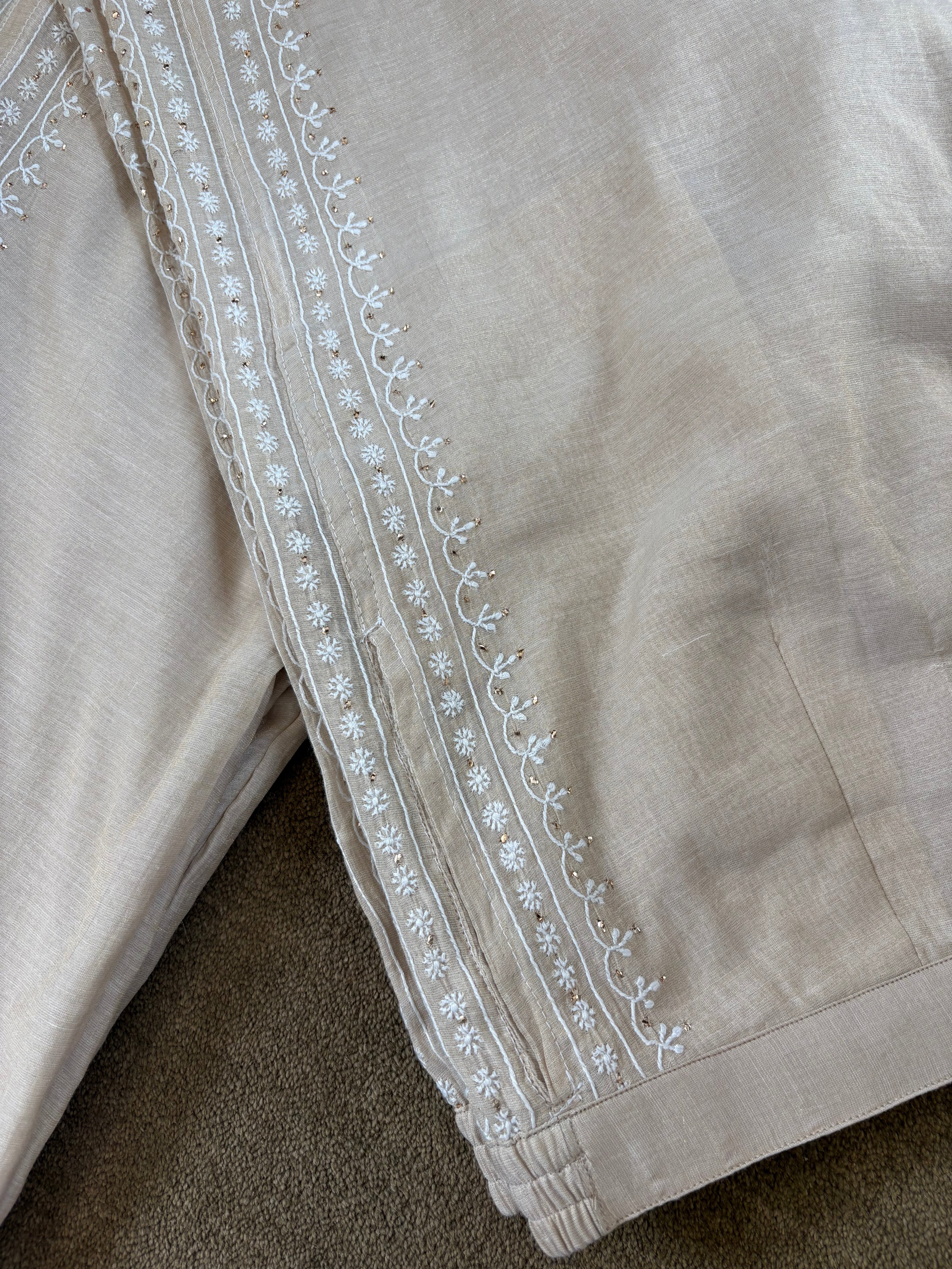 Beige-golden Tissue Chikankari Co-ord sets