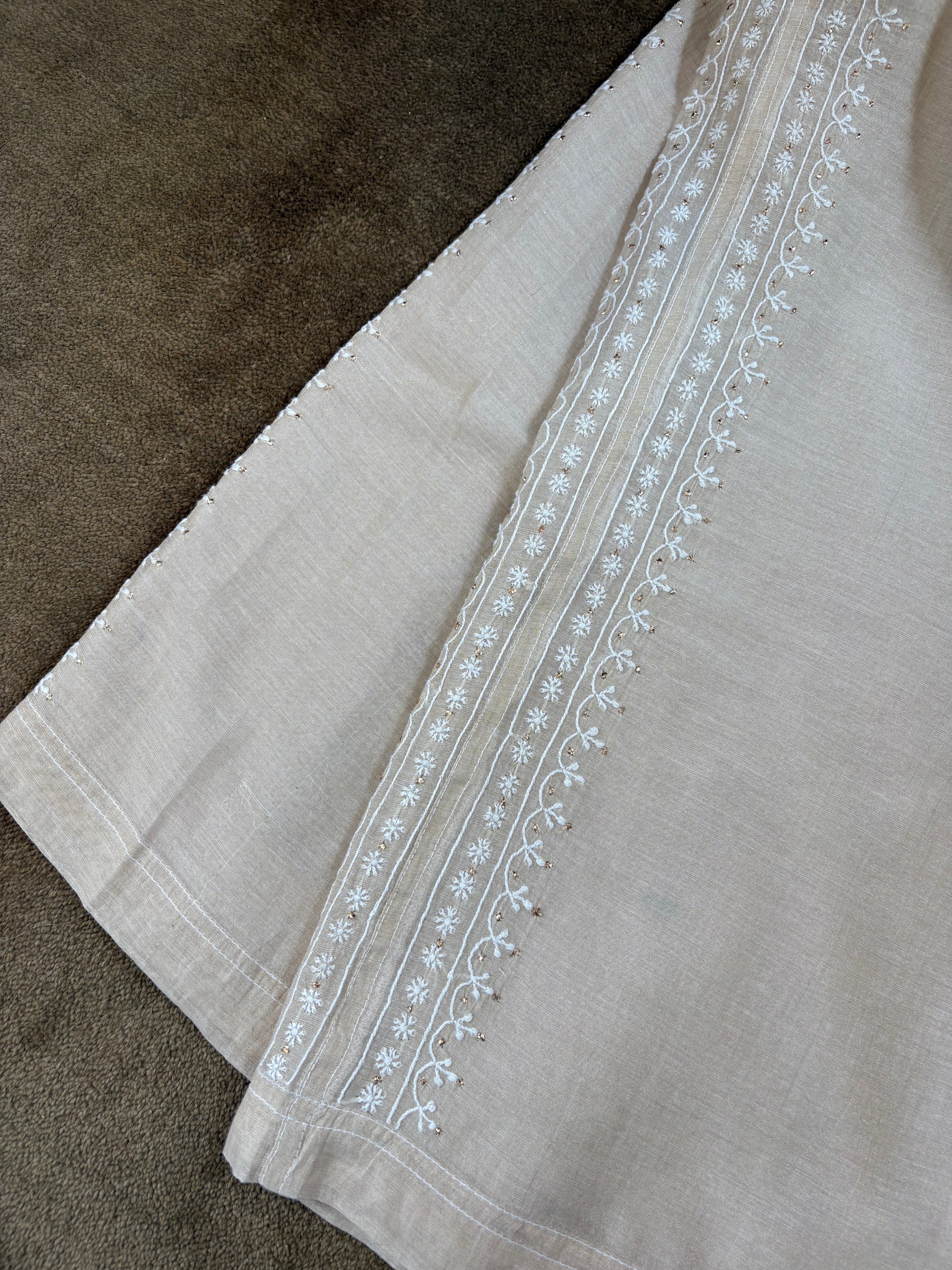 Beige-golden Tissue Chikankari Co-ord sets