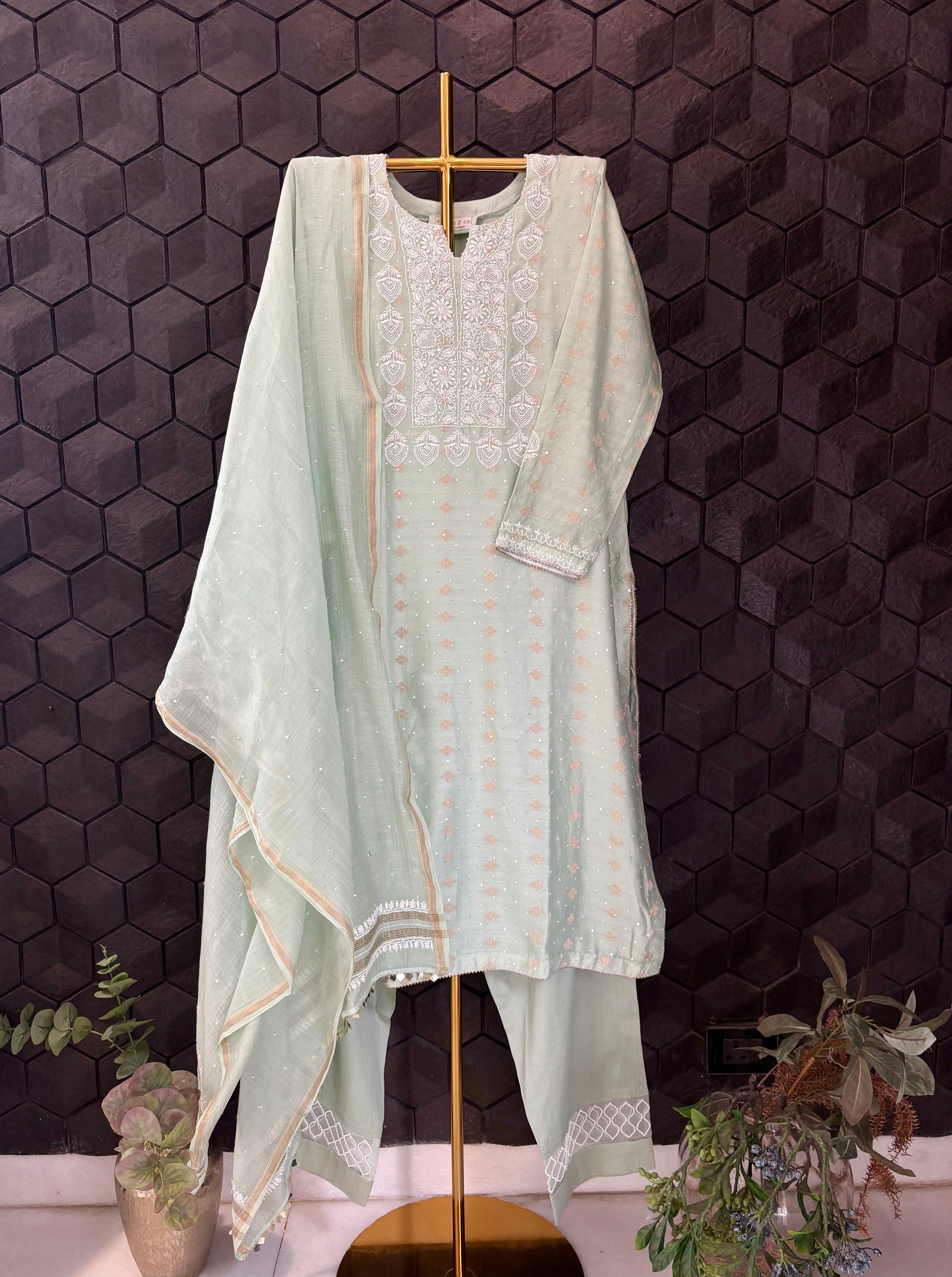 Chikankari Embroidered Sleeveless Top - Aqua Green