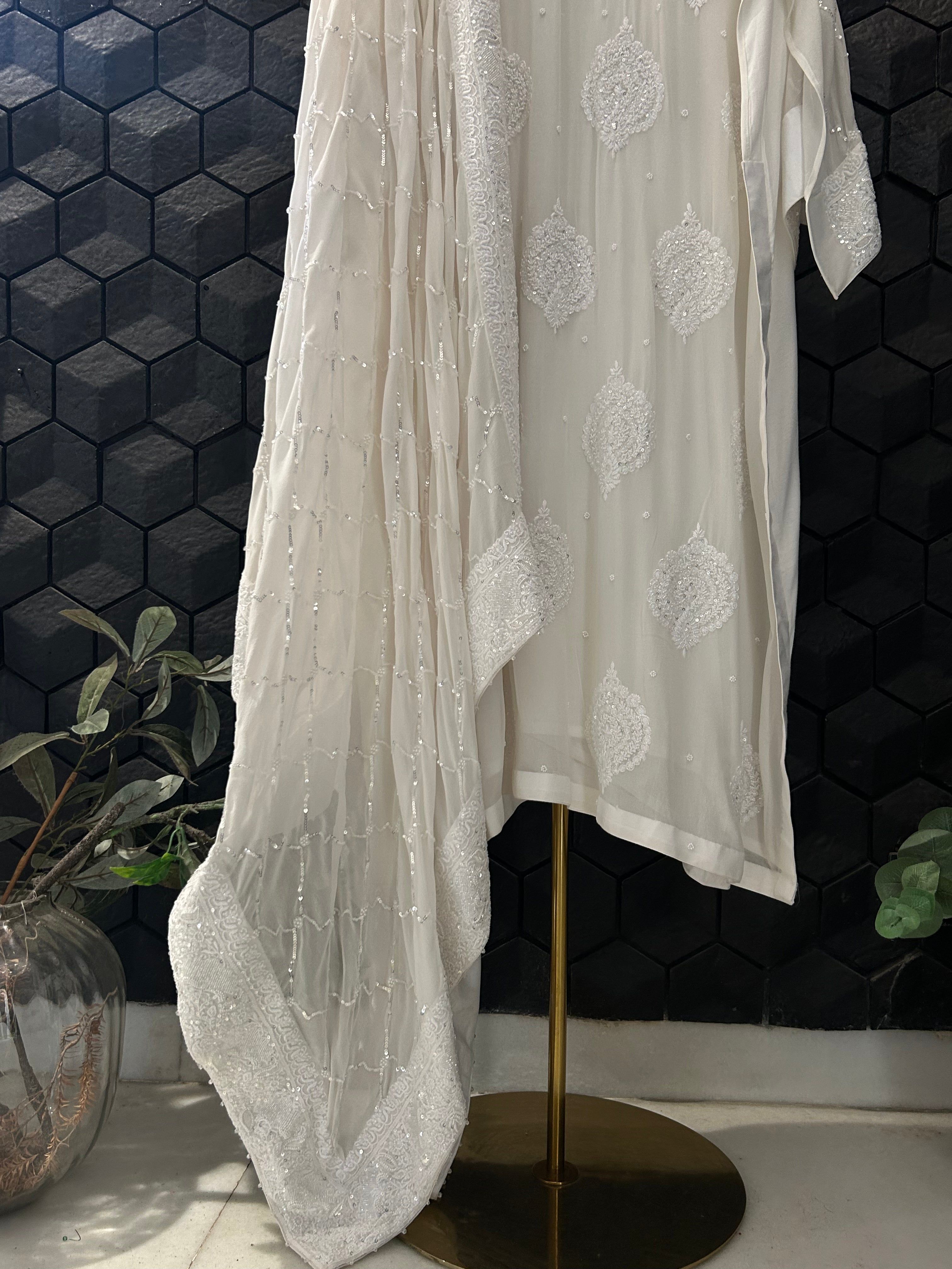 White Georgette Chikankari Kurta Set