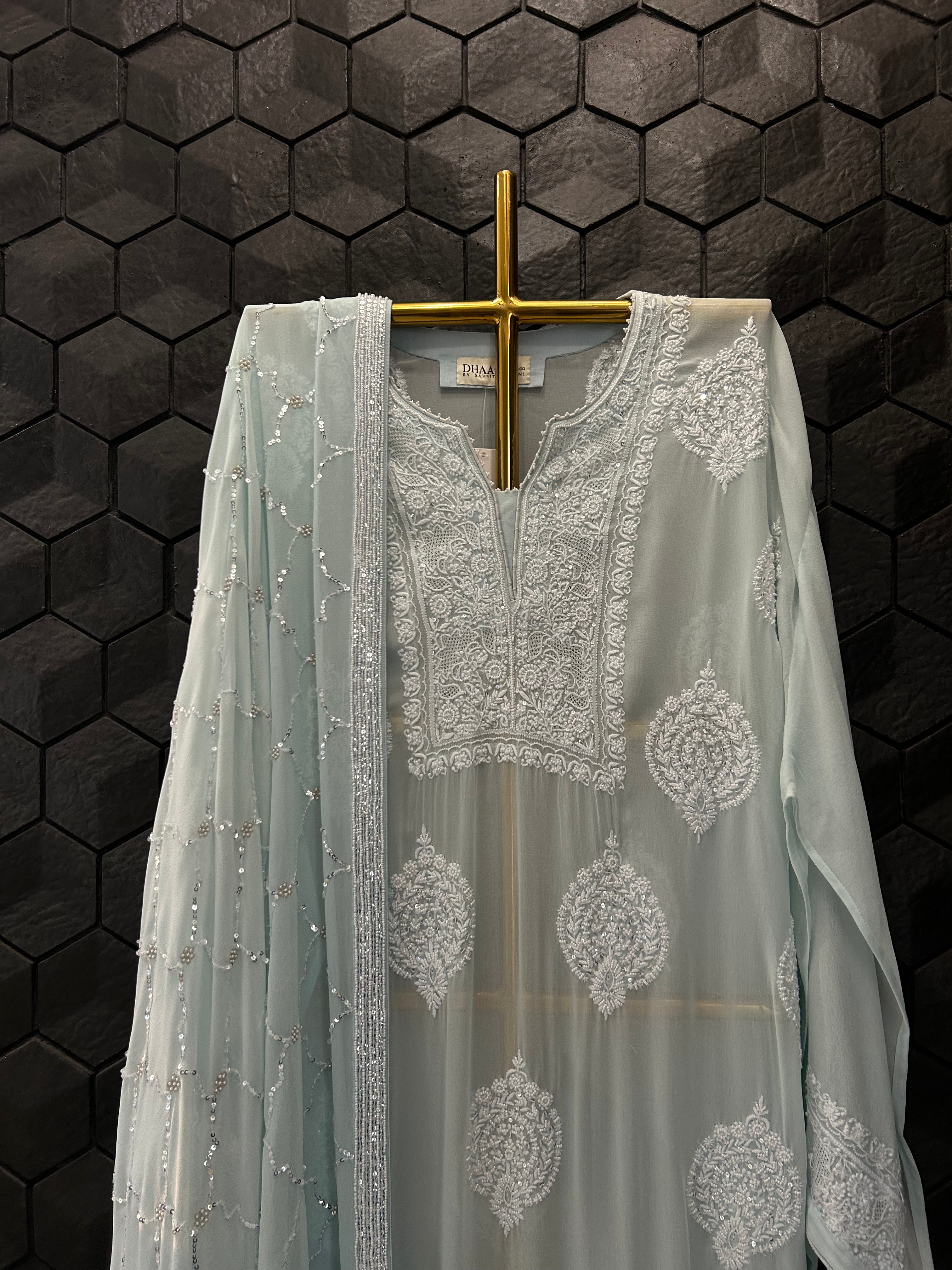 Blue Georgette Chikankari Kurta Set