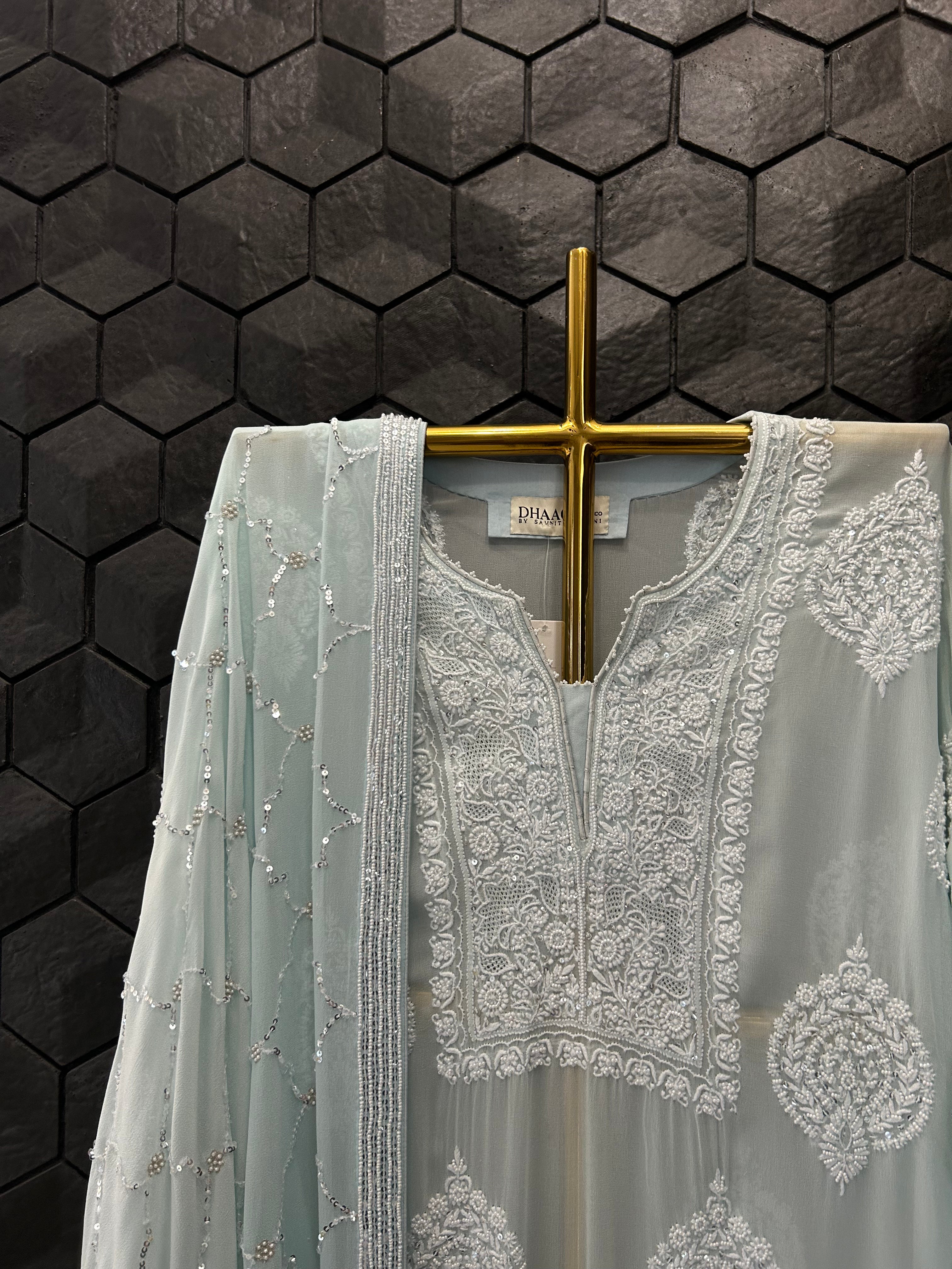 Blue Georgette Chikankari Kurta Set