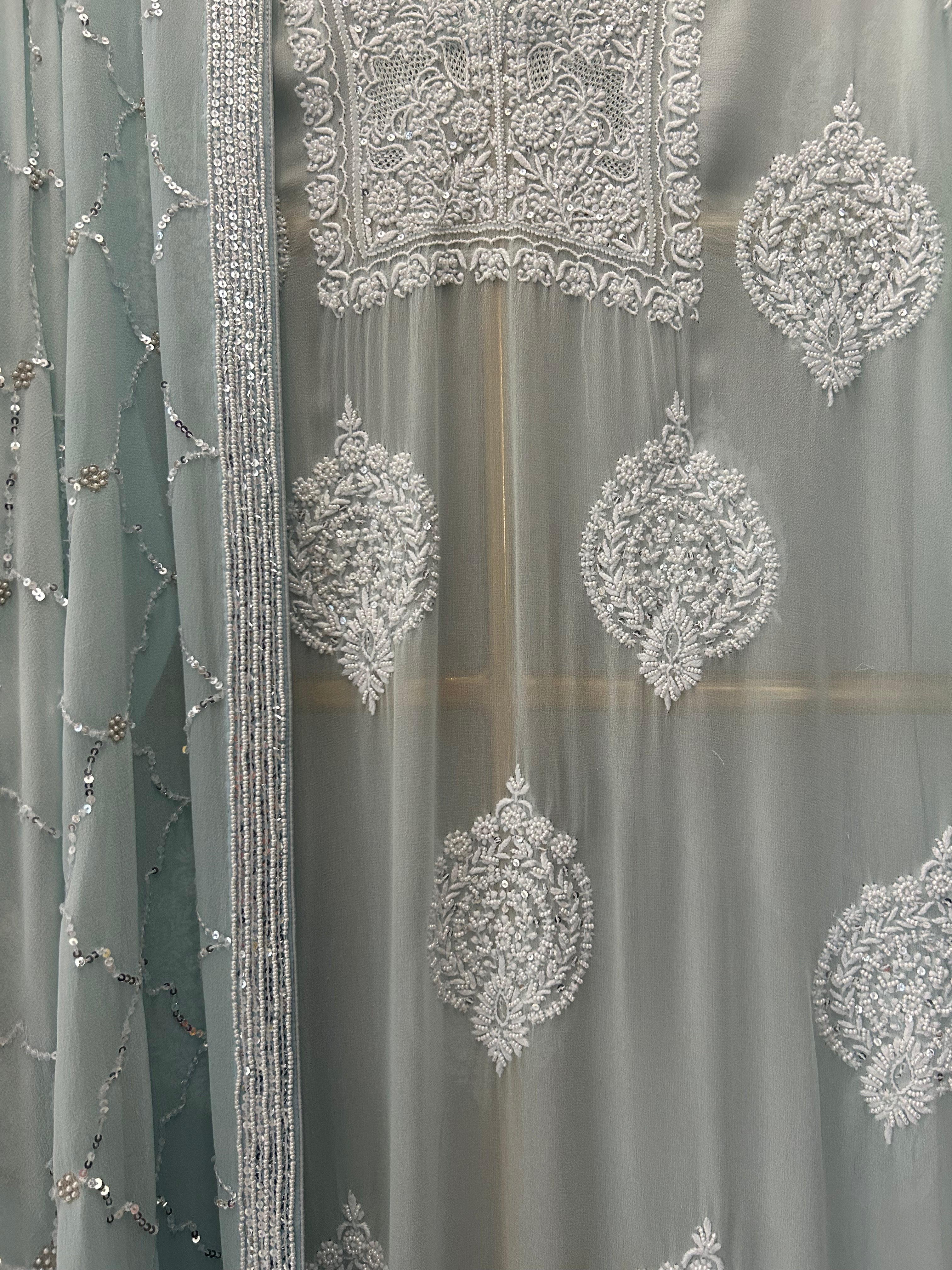 Blue Georgette Chikankari Kurta Set