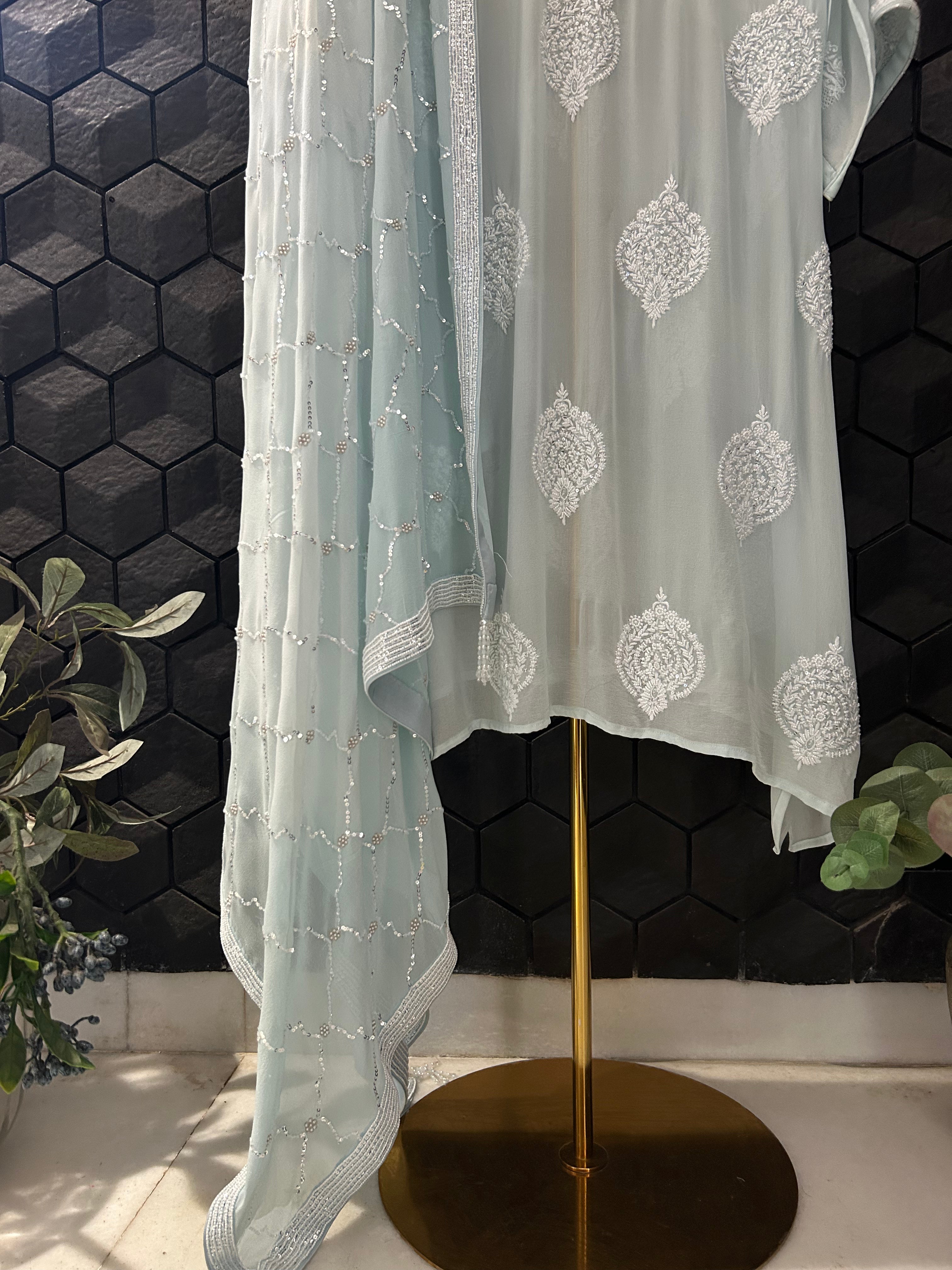 Blue Georgette Chikankari Kurta Set