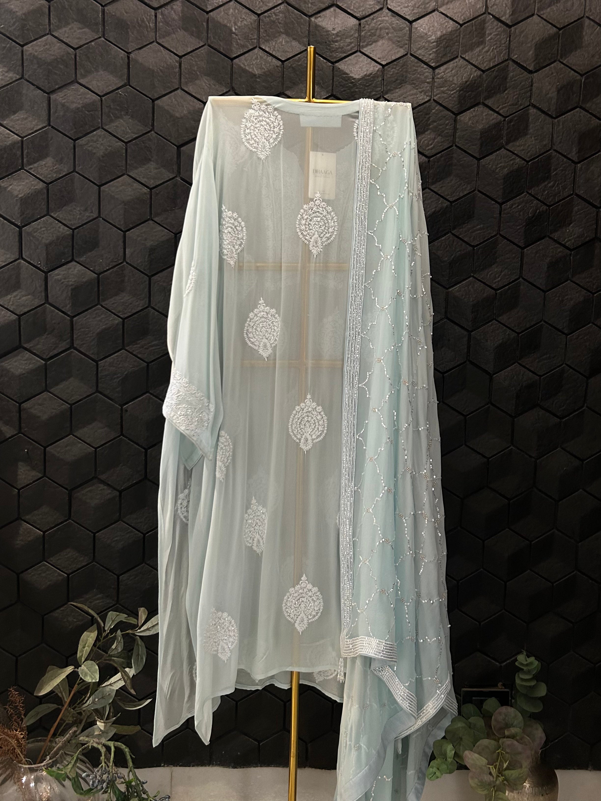 Blue Georgette Chikankari Kurta Set