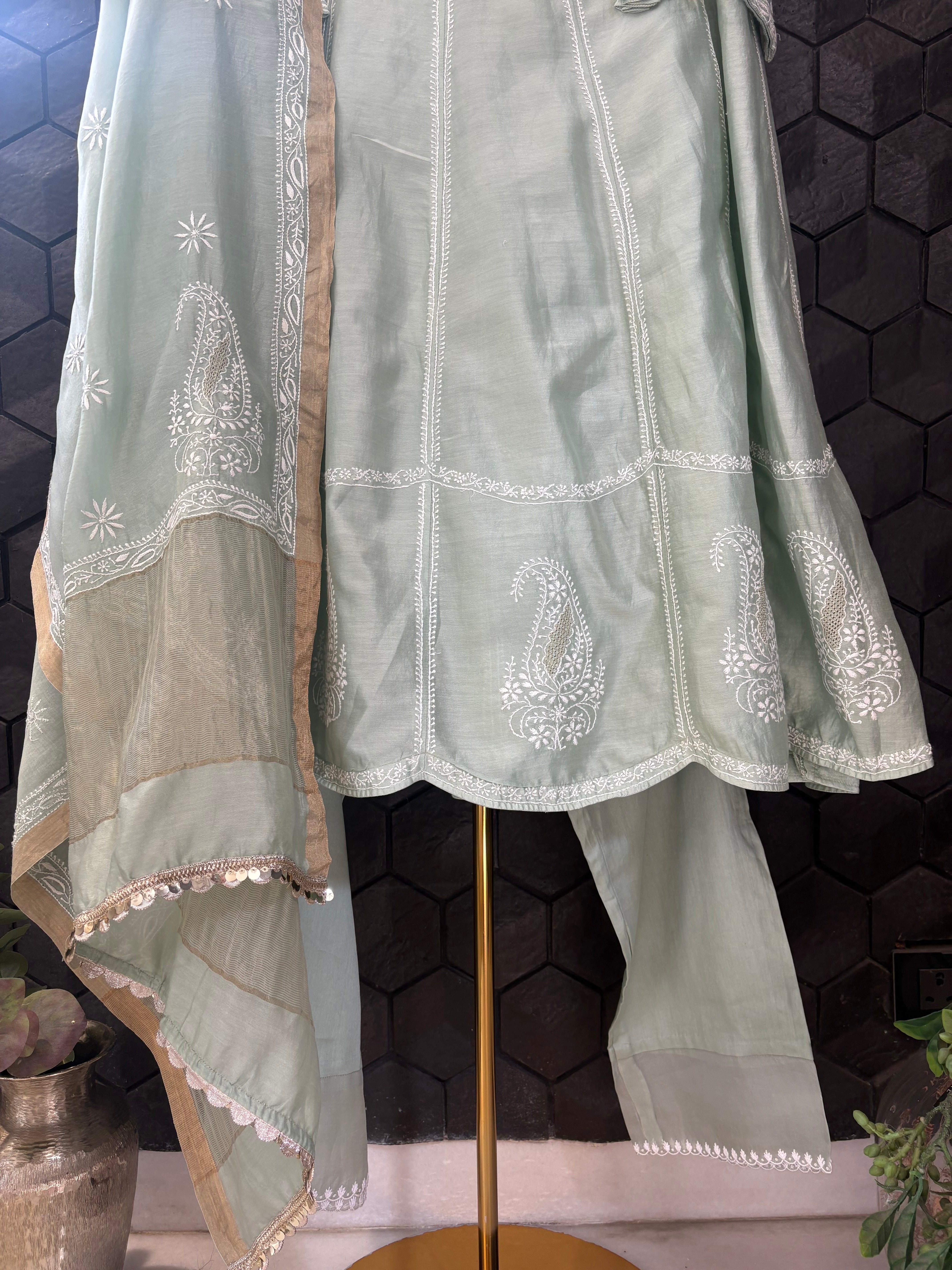 Sea Green Chanderi Anarkali Set
