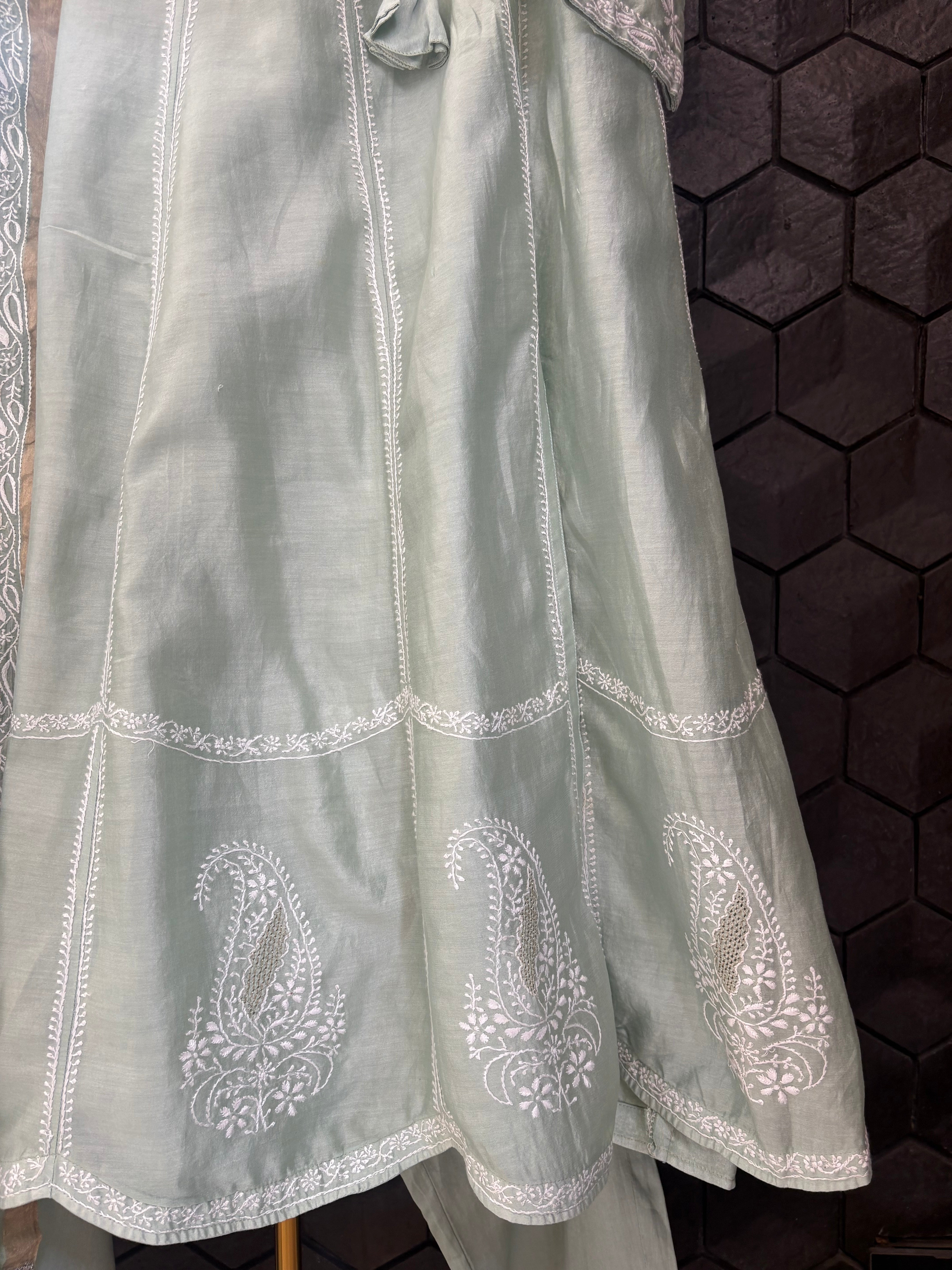 Sea Green Chanderi Anarkali Set