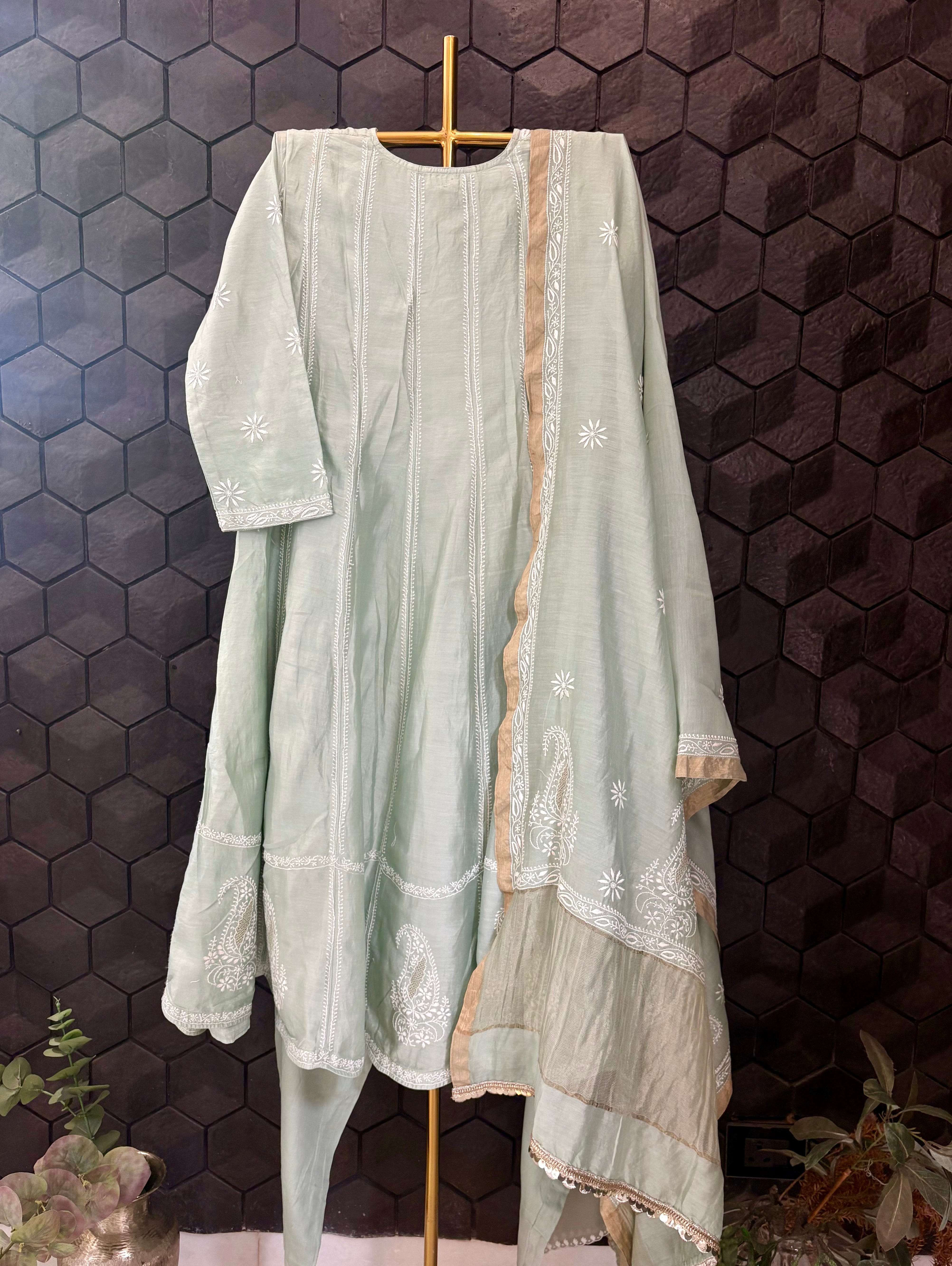 Sea Green Chanderi Anarkali Set