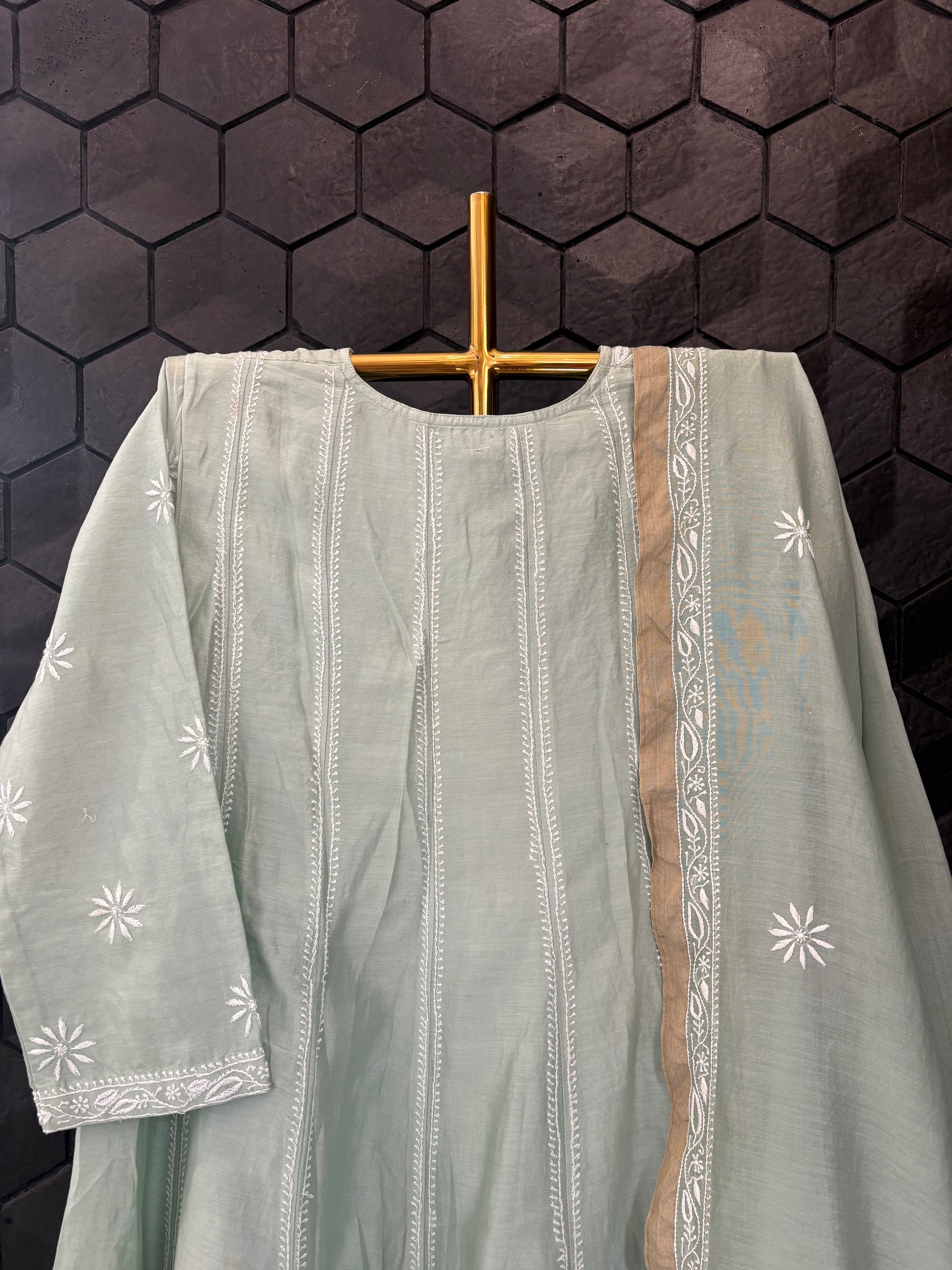 Sea Green Chanderi Anarkali Set